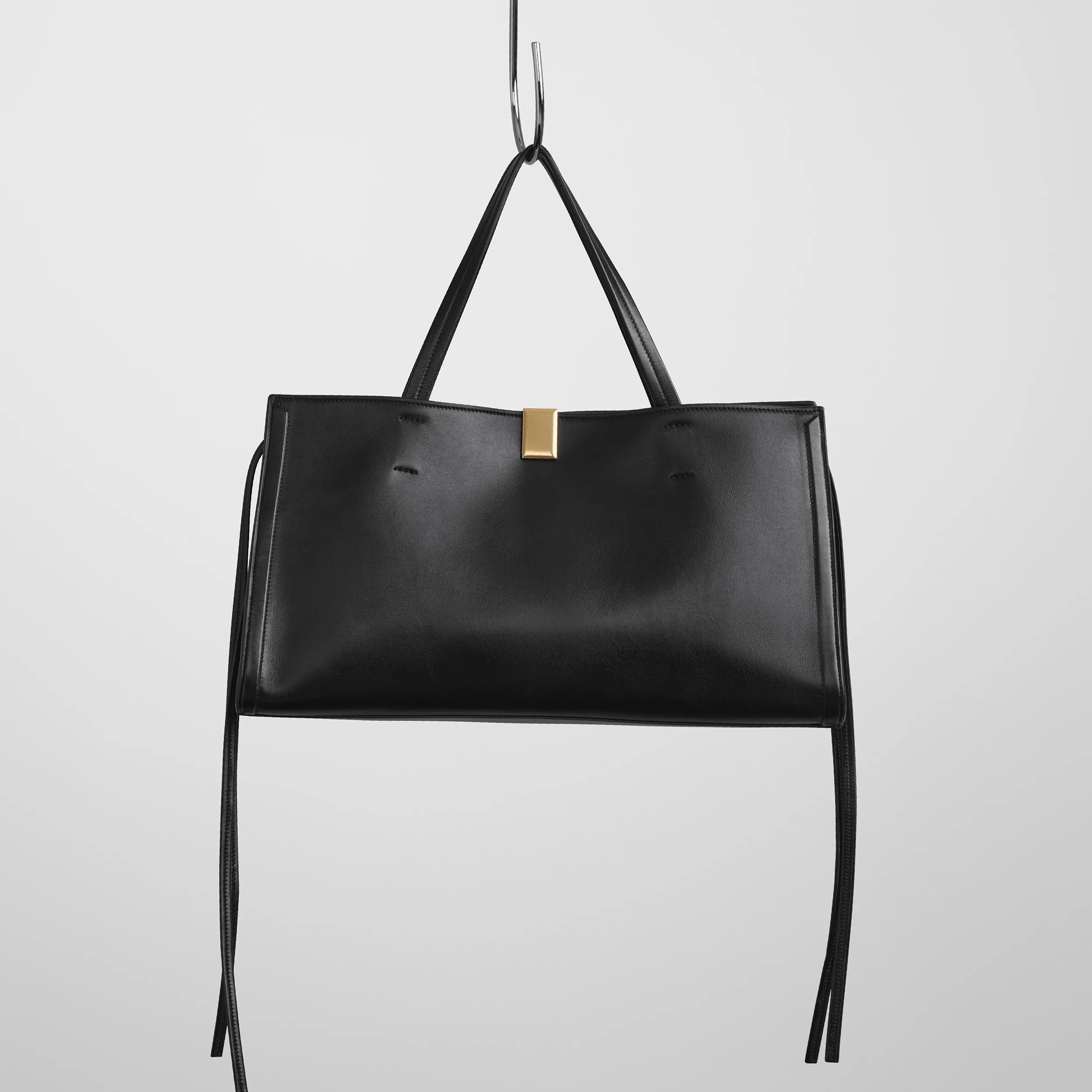 PHOEBE PHILO | SMALL KIT CABAS | BLACK LEATHER WITH GOLD