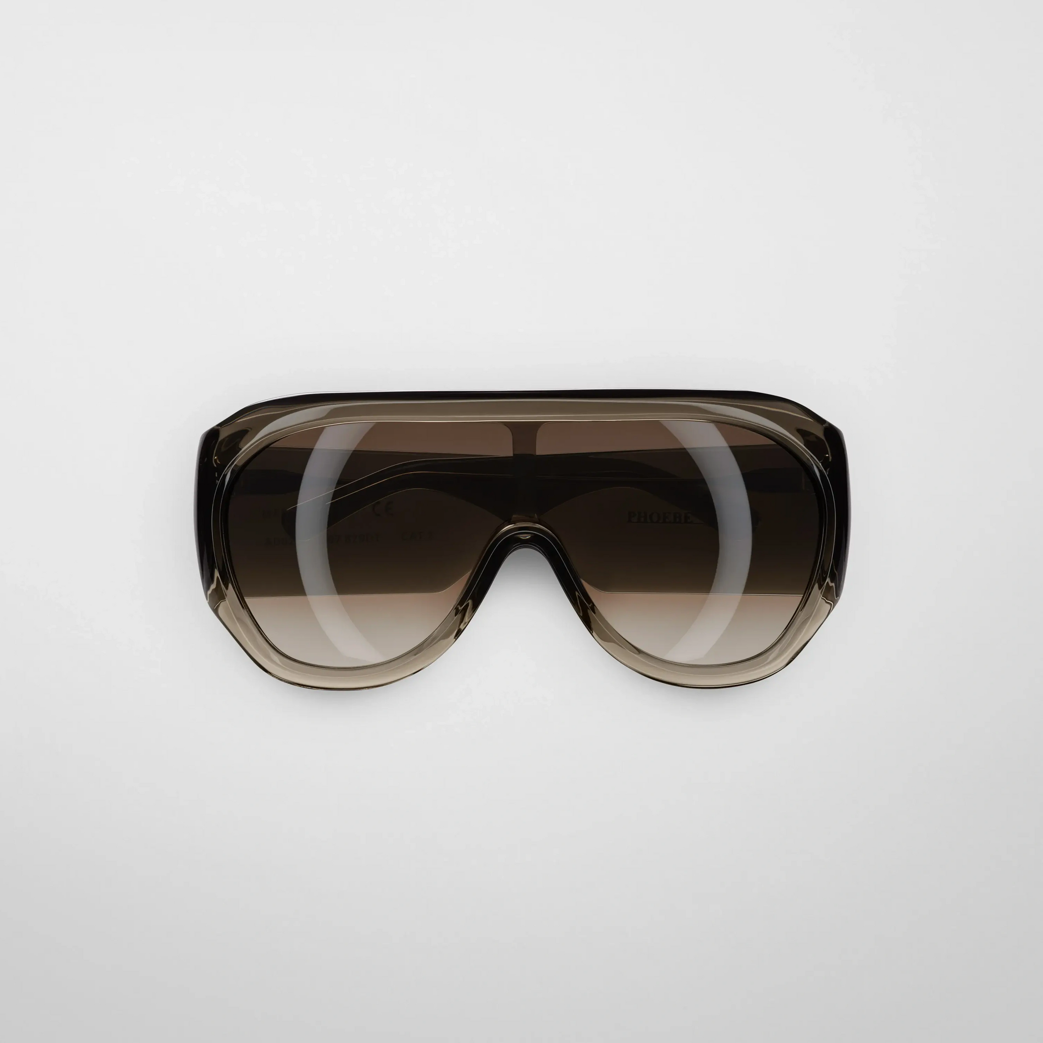 Flat front view of bombé sunglasses in fume acetate.