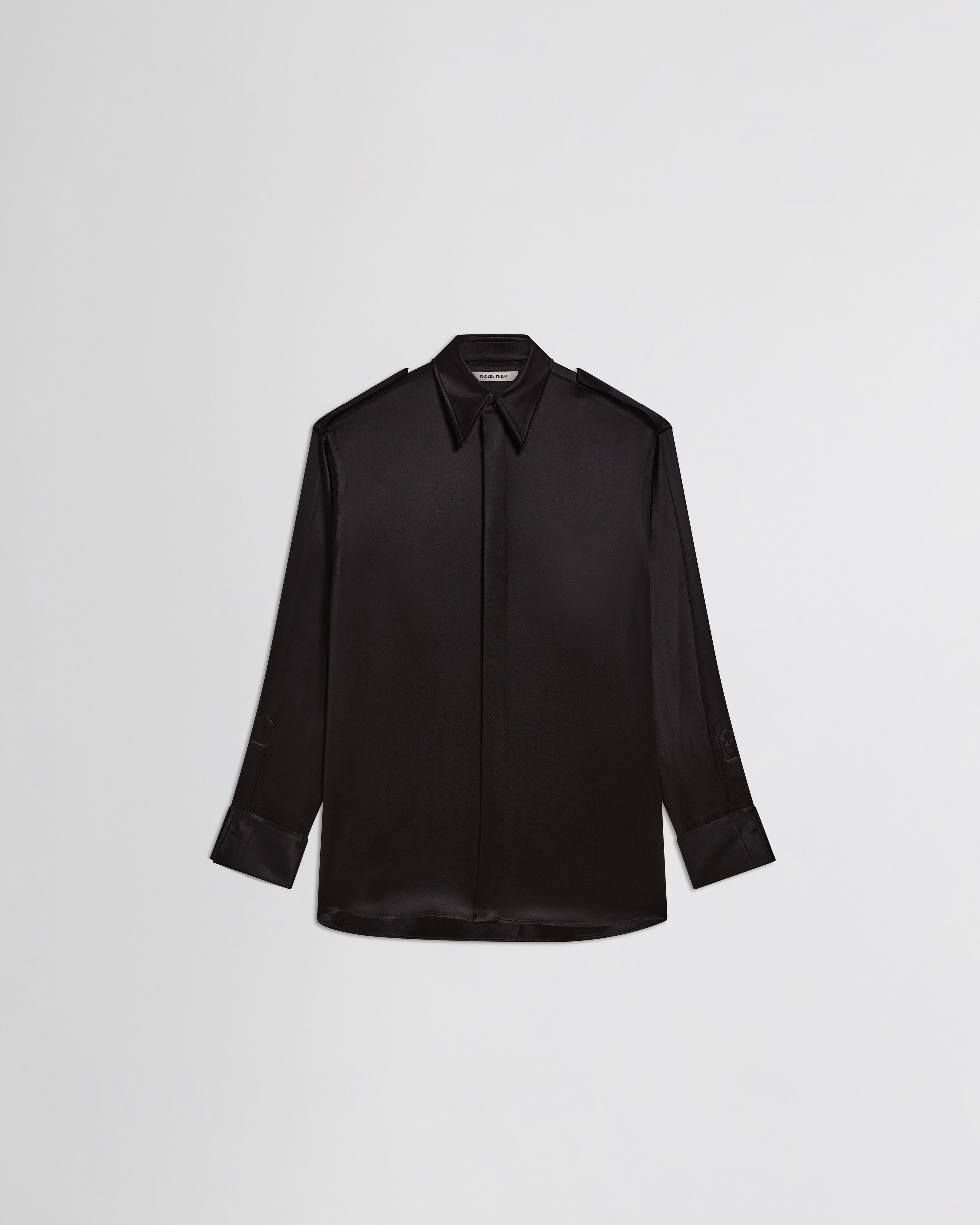 70s Silk ブラック シャツ PHOEBE PHILO | LIQUID UTILITY SHIRT | black silk satin