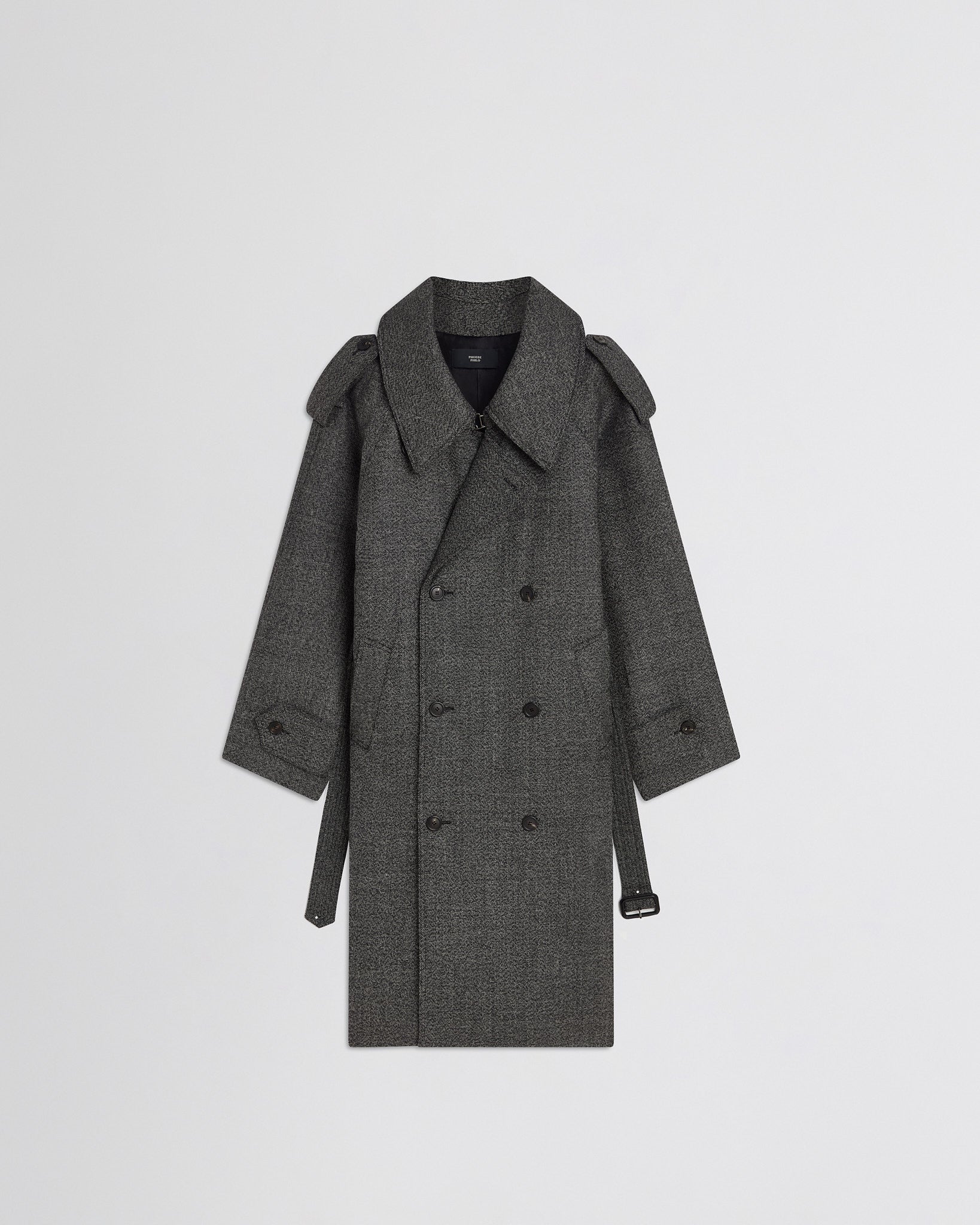 PHOEBE PHILO | PADDED TRENCH COAT | salt and pepper wool