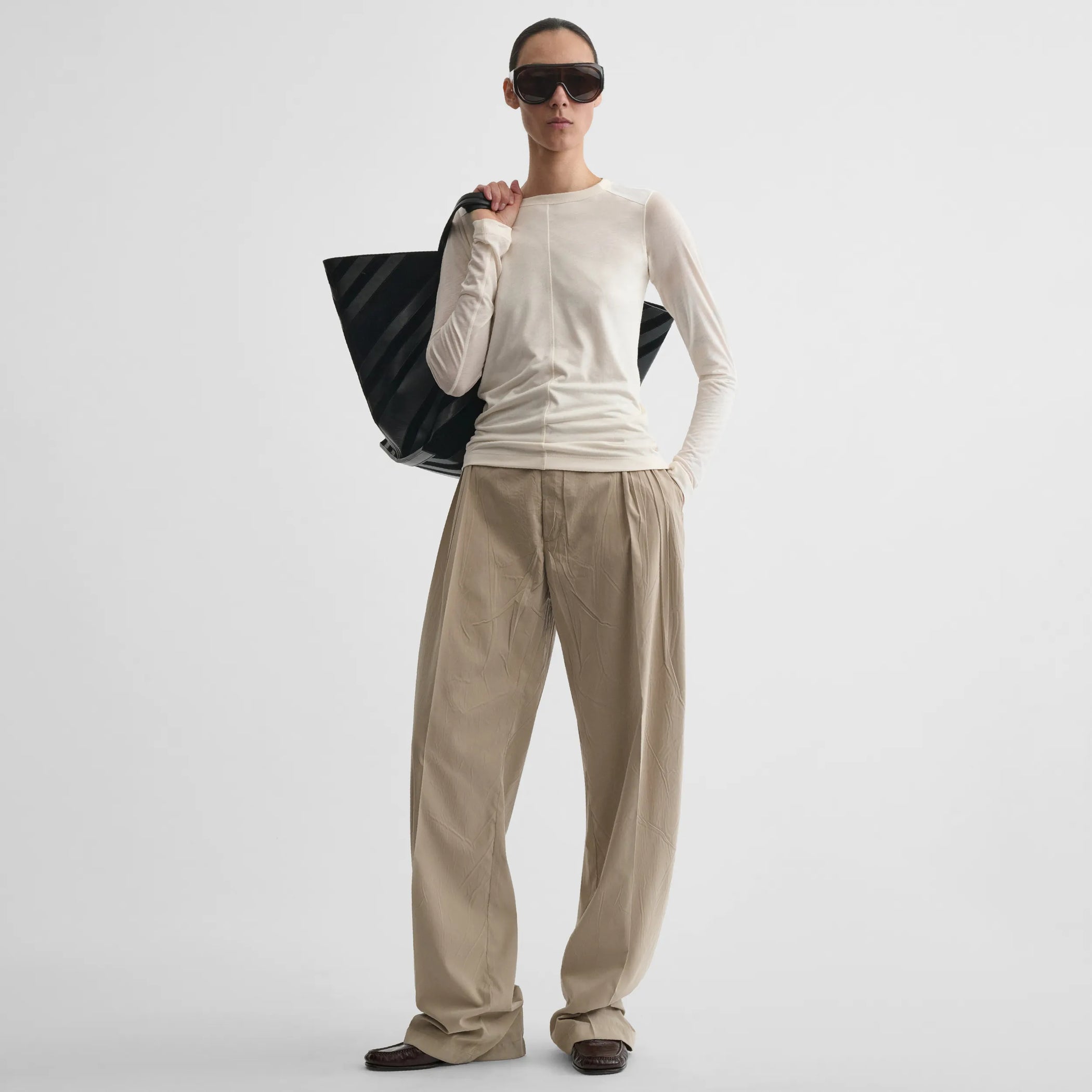 Front view of crewneck top in ivory cotton