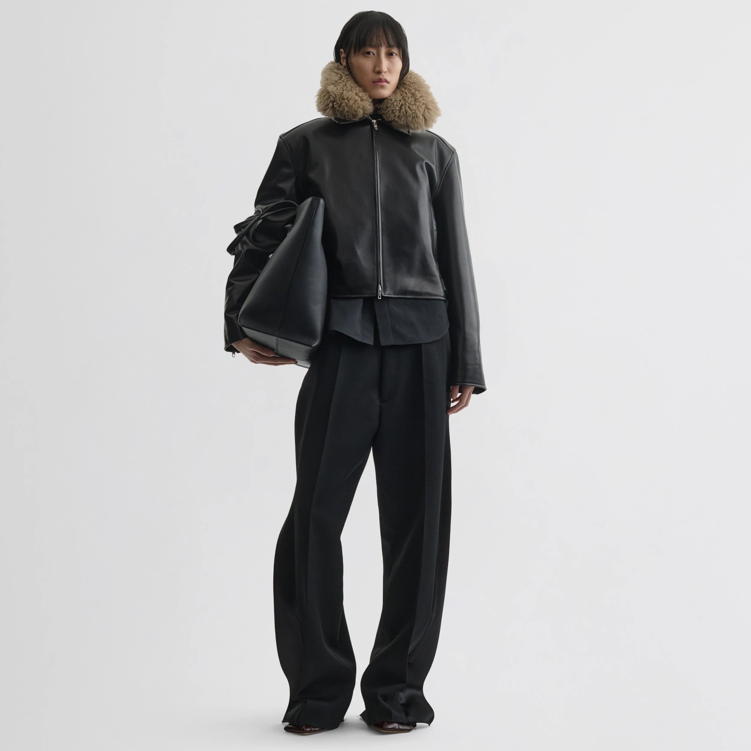 CROPPED AVIATOR JACKET | black leather