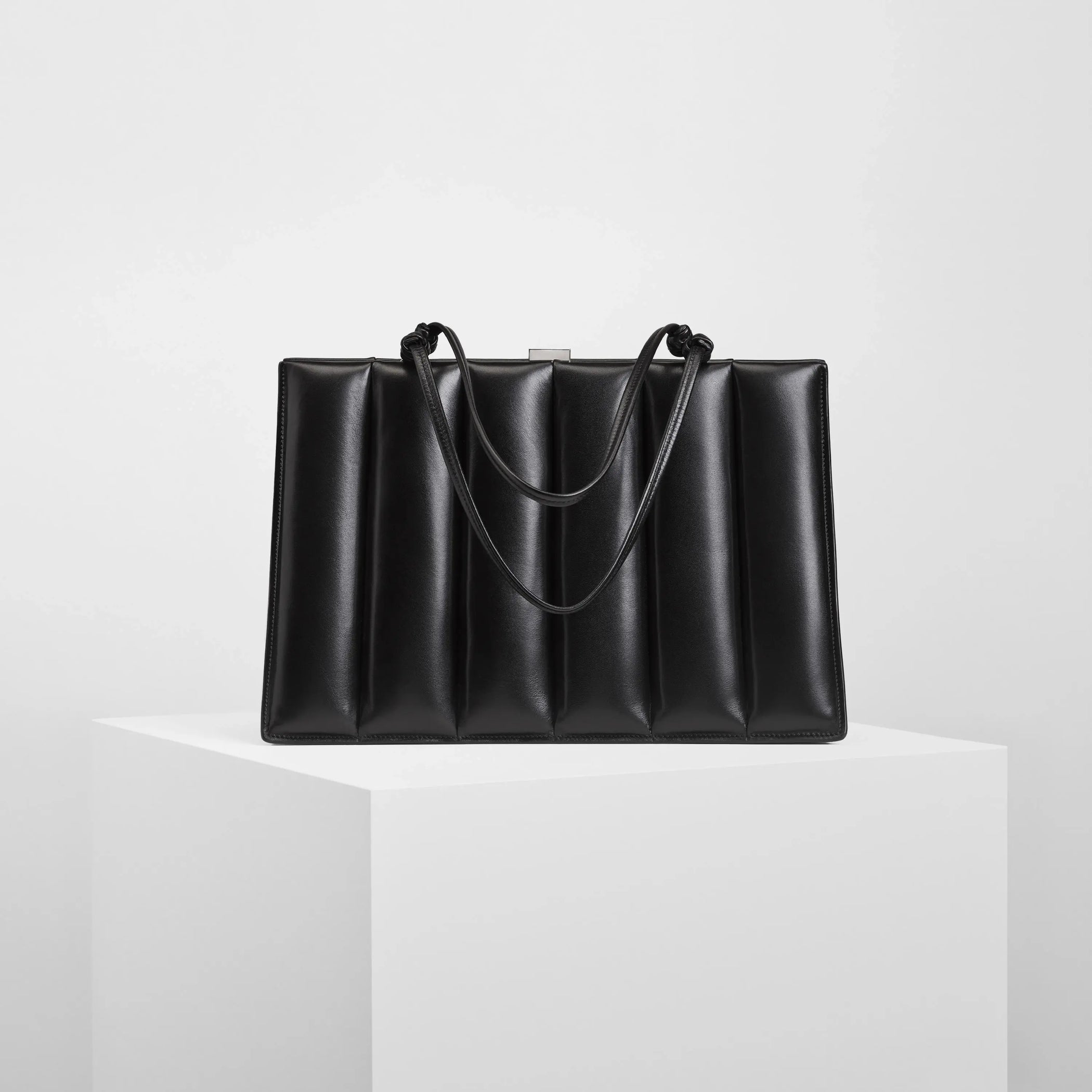 Front view of drive top handle bag medium in satin black calf