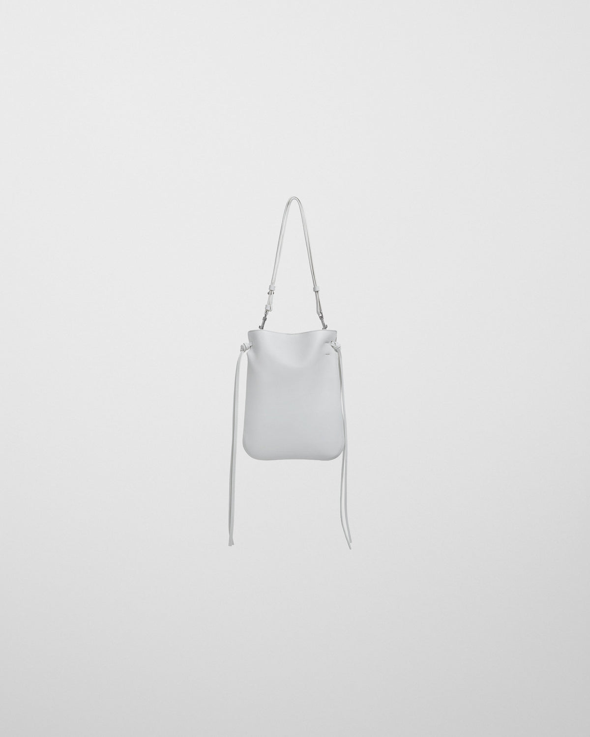 Front view of GIG POUCH in white leather with silver