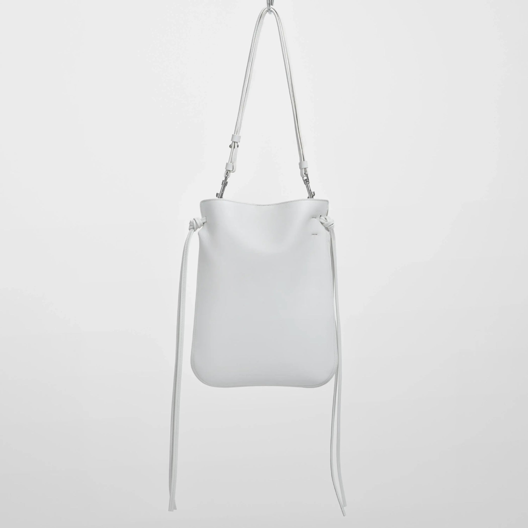 Front view of gig tie pouch in soft calf white