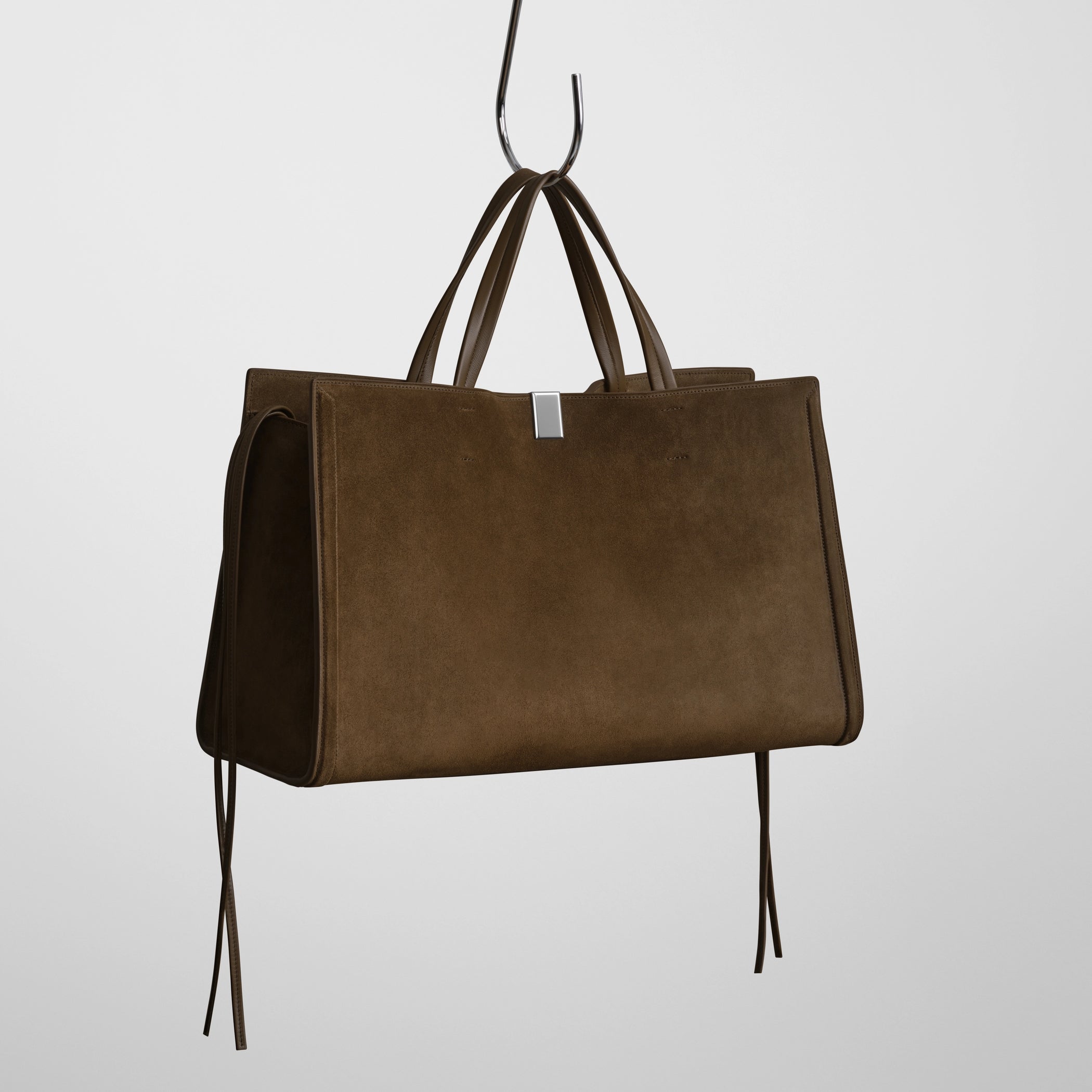 Front view of medium kit cabas in khaki suede leather.