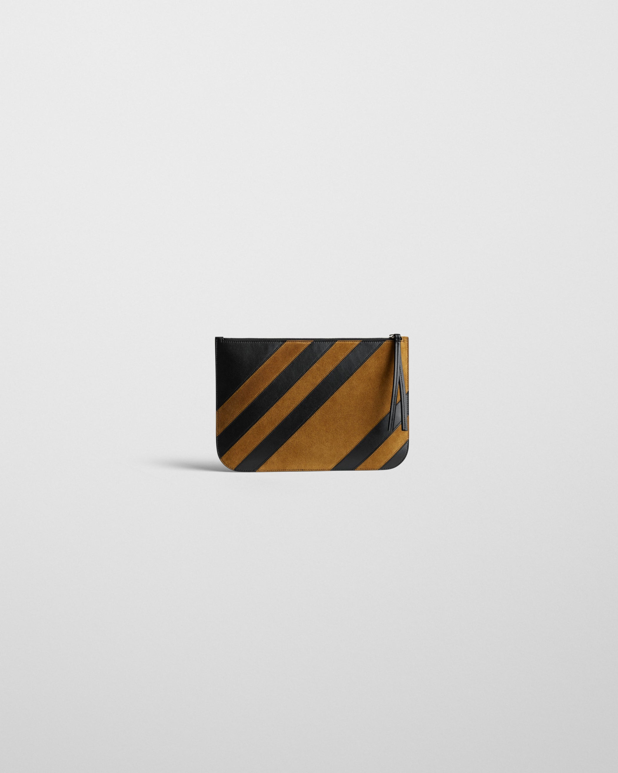 View of pocket pouch in toffee/black leather.