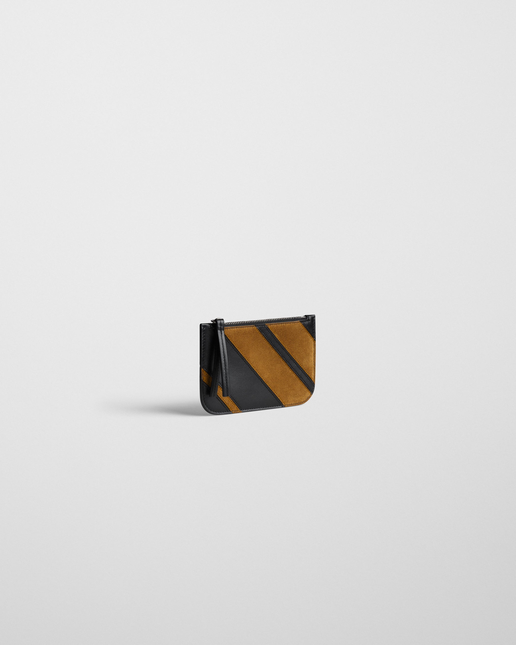 Angled front view of POCKET CARD HOLDER in toffee/black leather