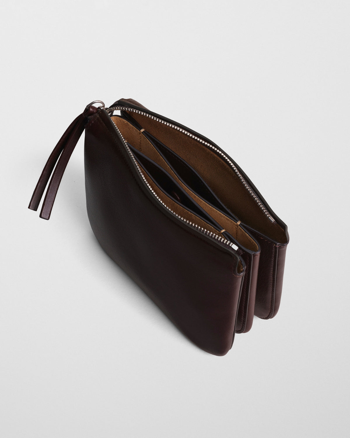 Top view of SMALL POCKET GIG in chocolate brown leather