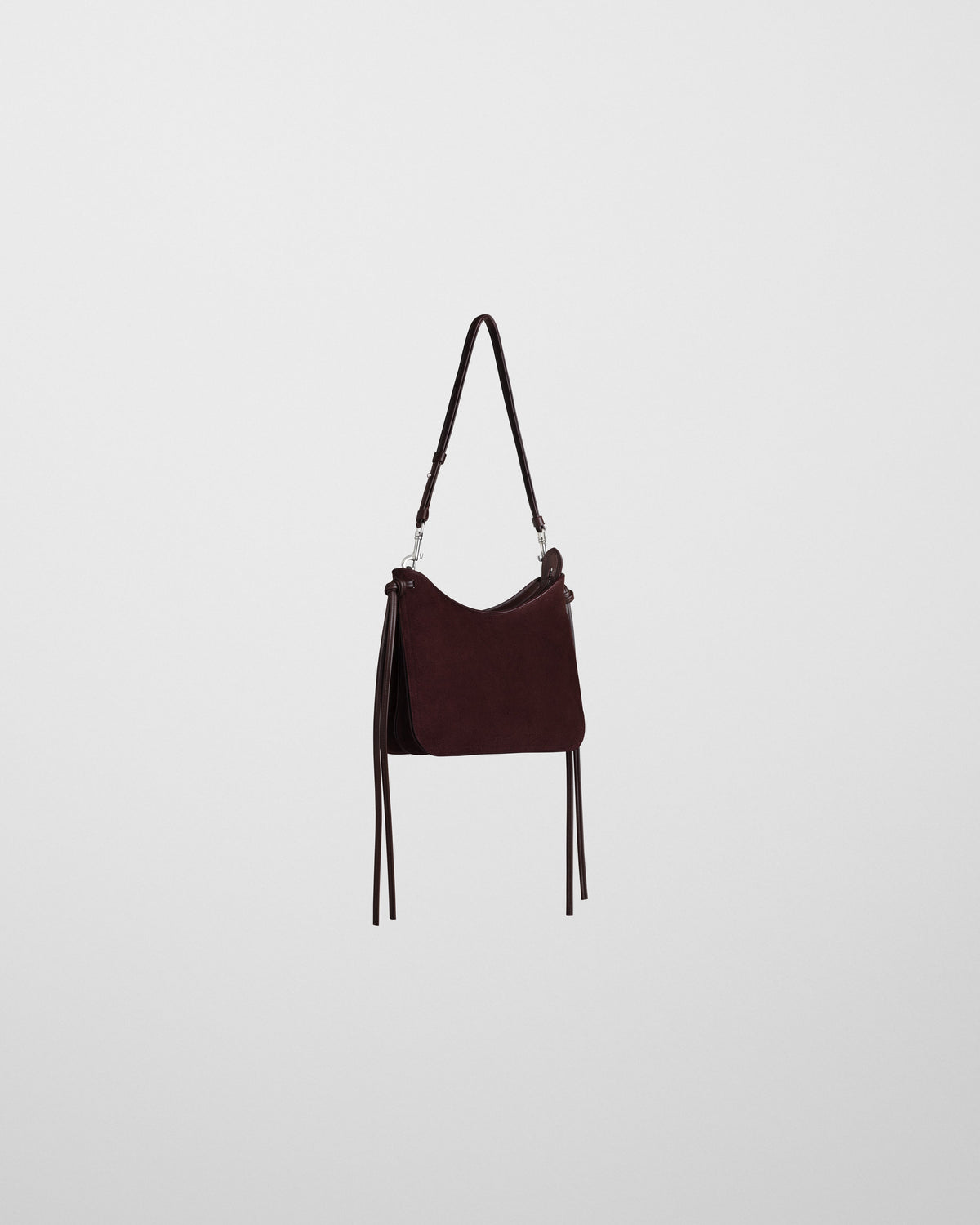 Side view of SMALL GIG BAG in oxblood suede leather