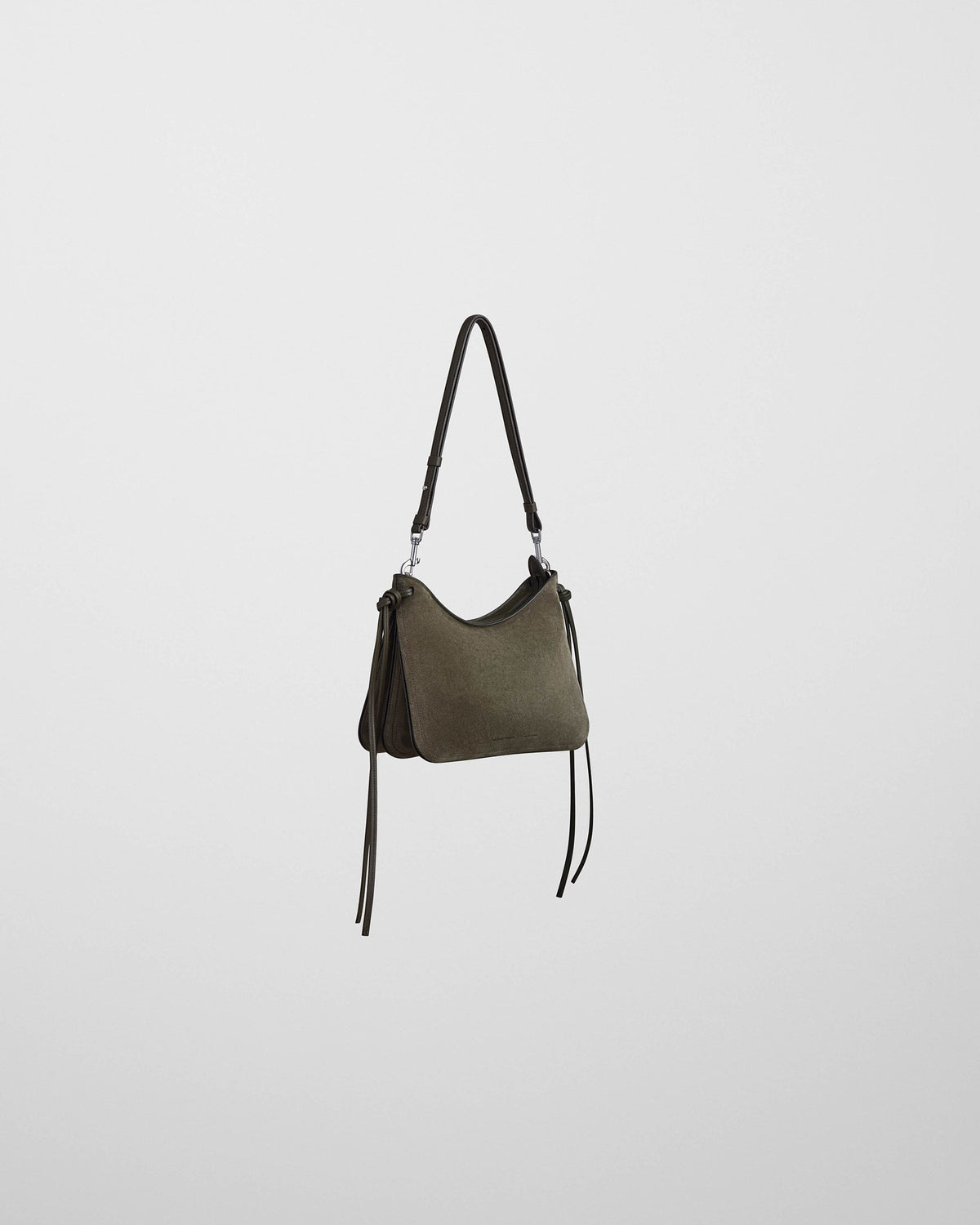 Side view of SMALL GIG BAG in sage suede