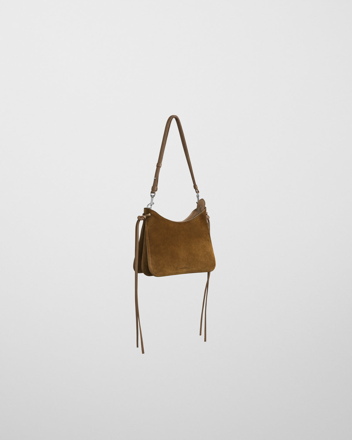 Side view of SMALL GIG BAG in toffee suede