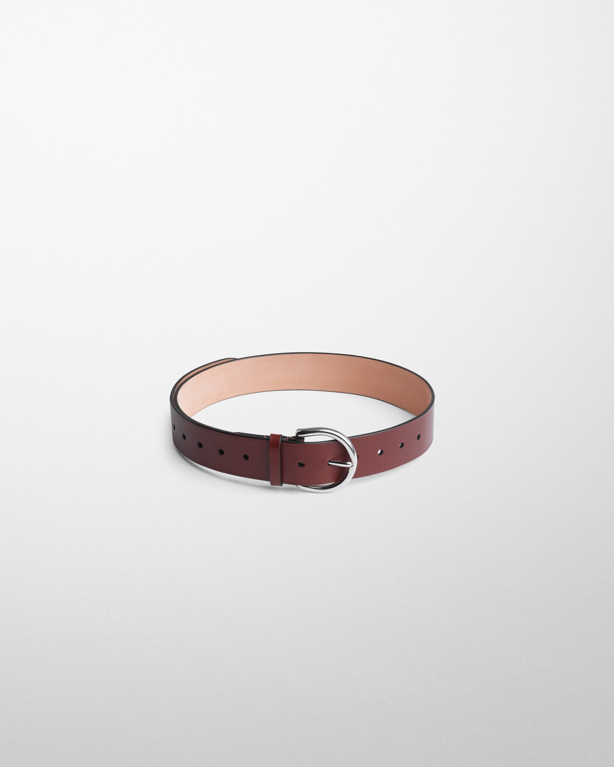 Flat view of ROUND BUCKLE BELT 40MM in cognac leather with silver