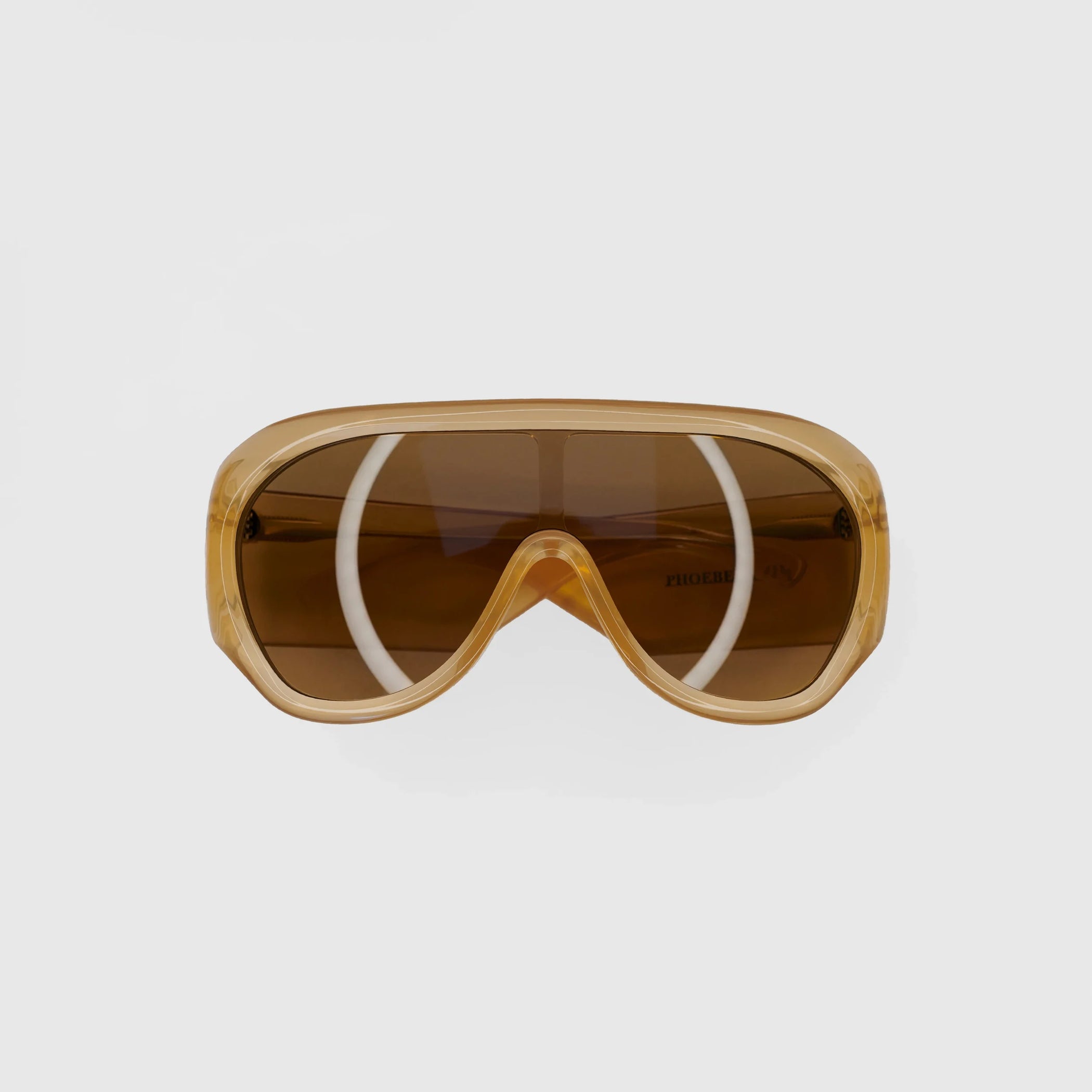 Front view of bombé sunglasses in caramel acetate.