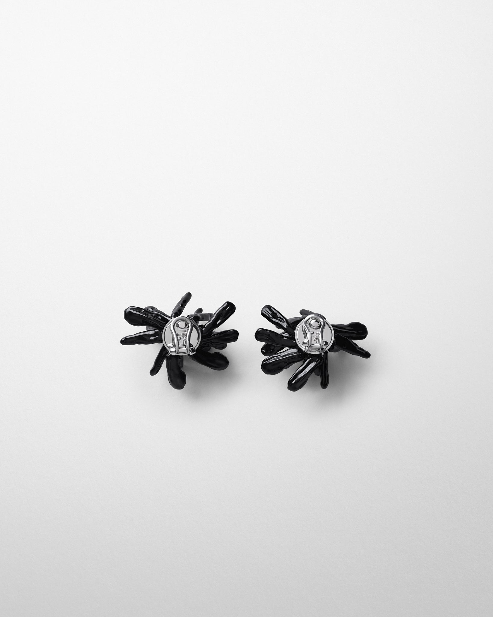 Flat back view of CLUSTER EARRINGS in black resin