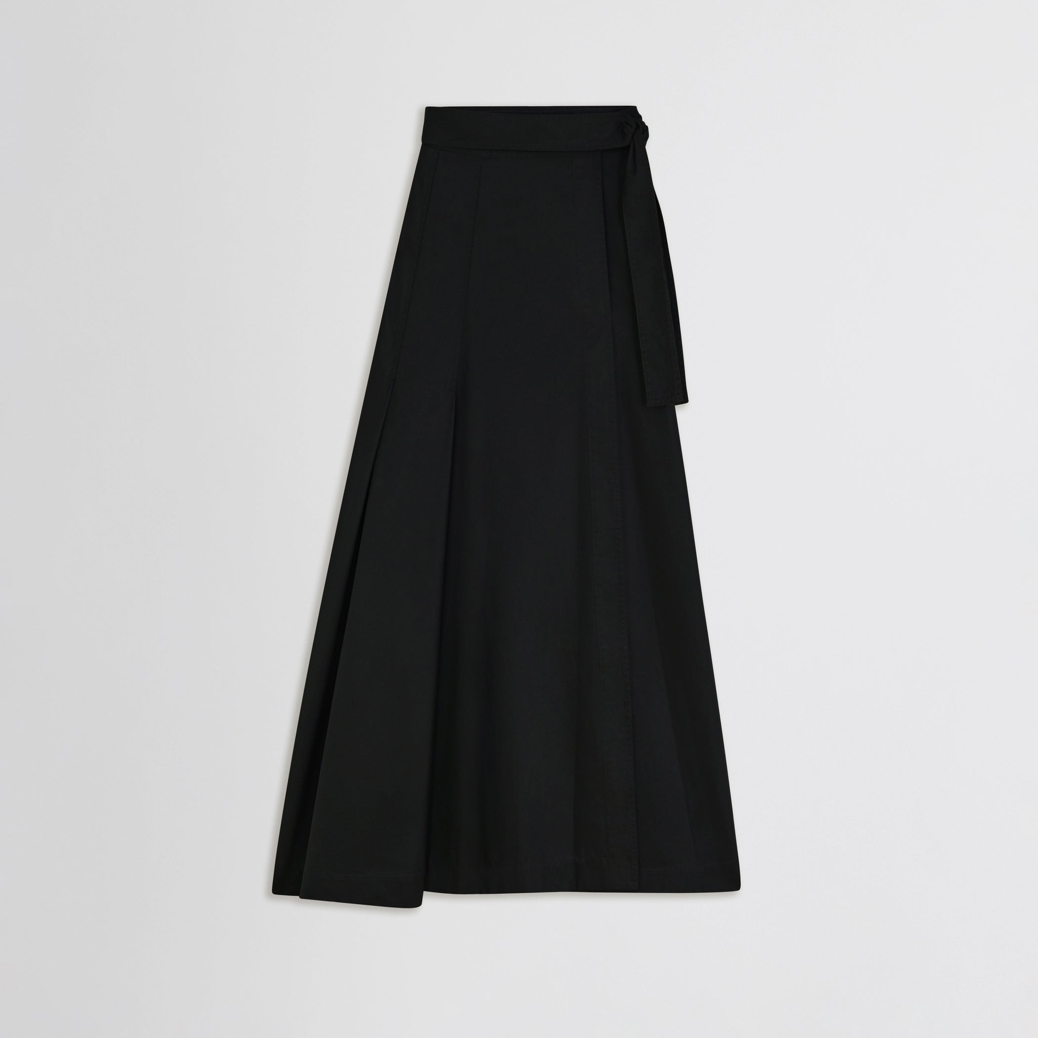 Flat lay front view of wrap skirt in black 
