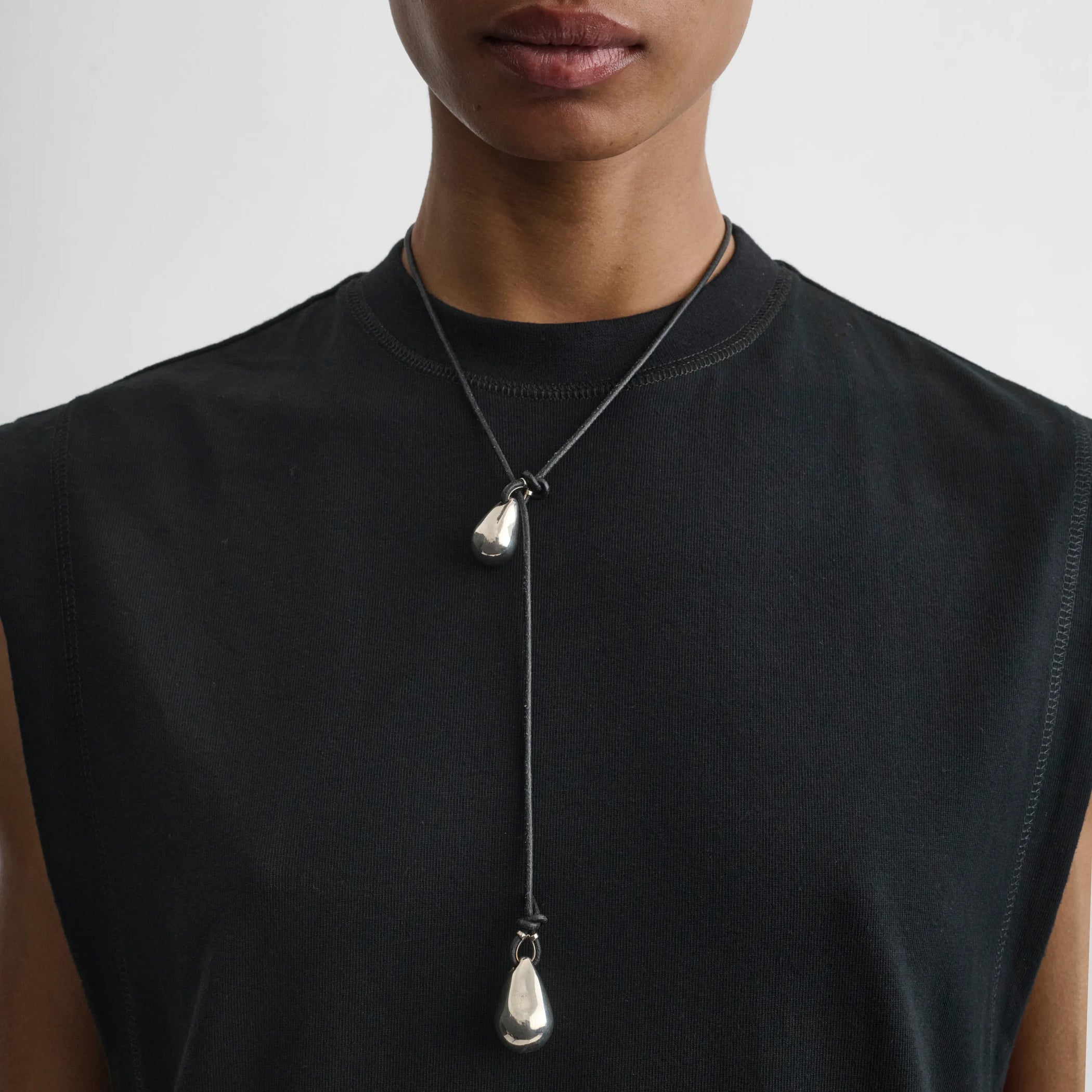 Front view of pebble duo pendant in sterling silver 