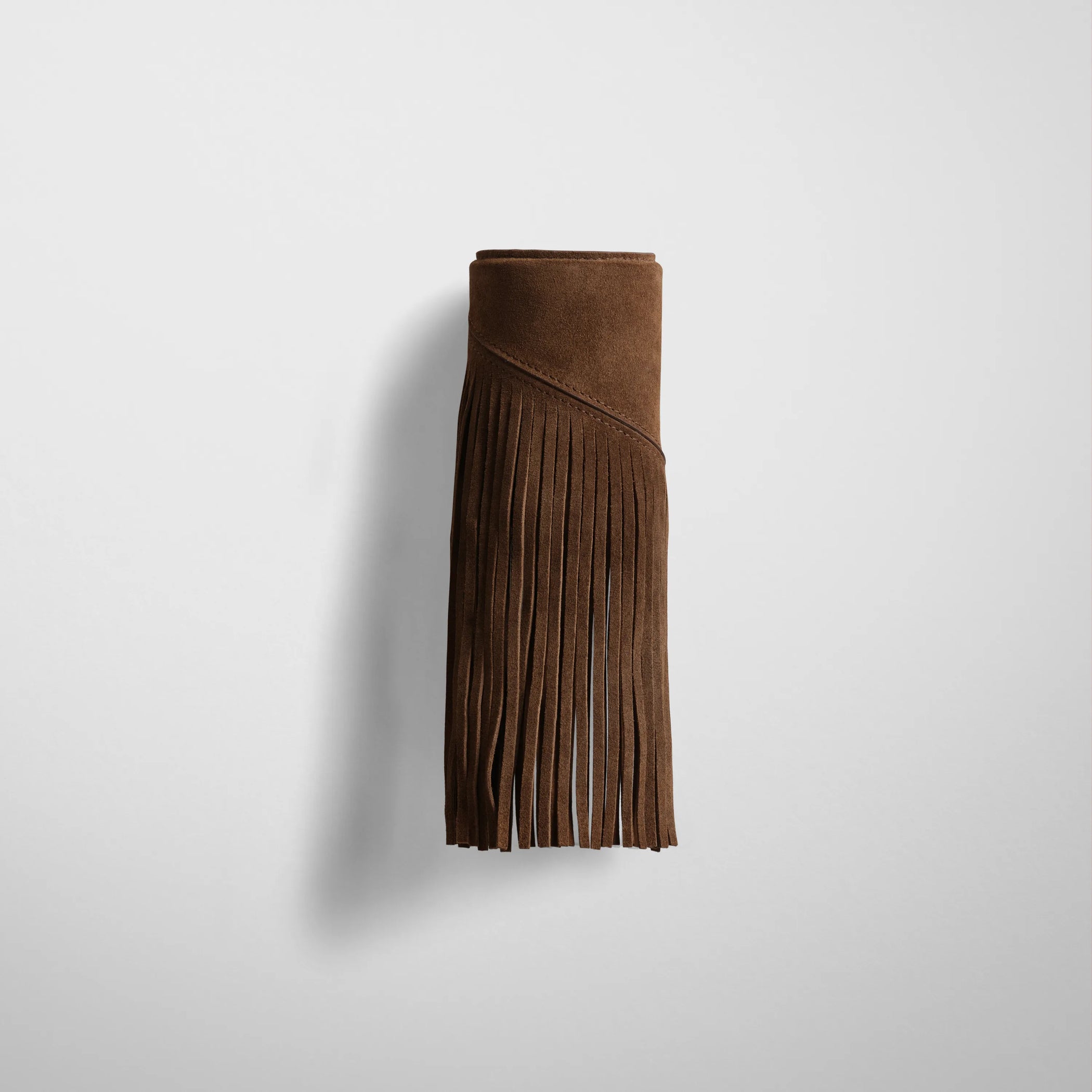 Front view of fringe cuff in khaki