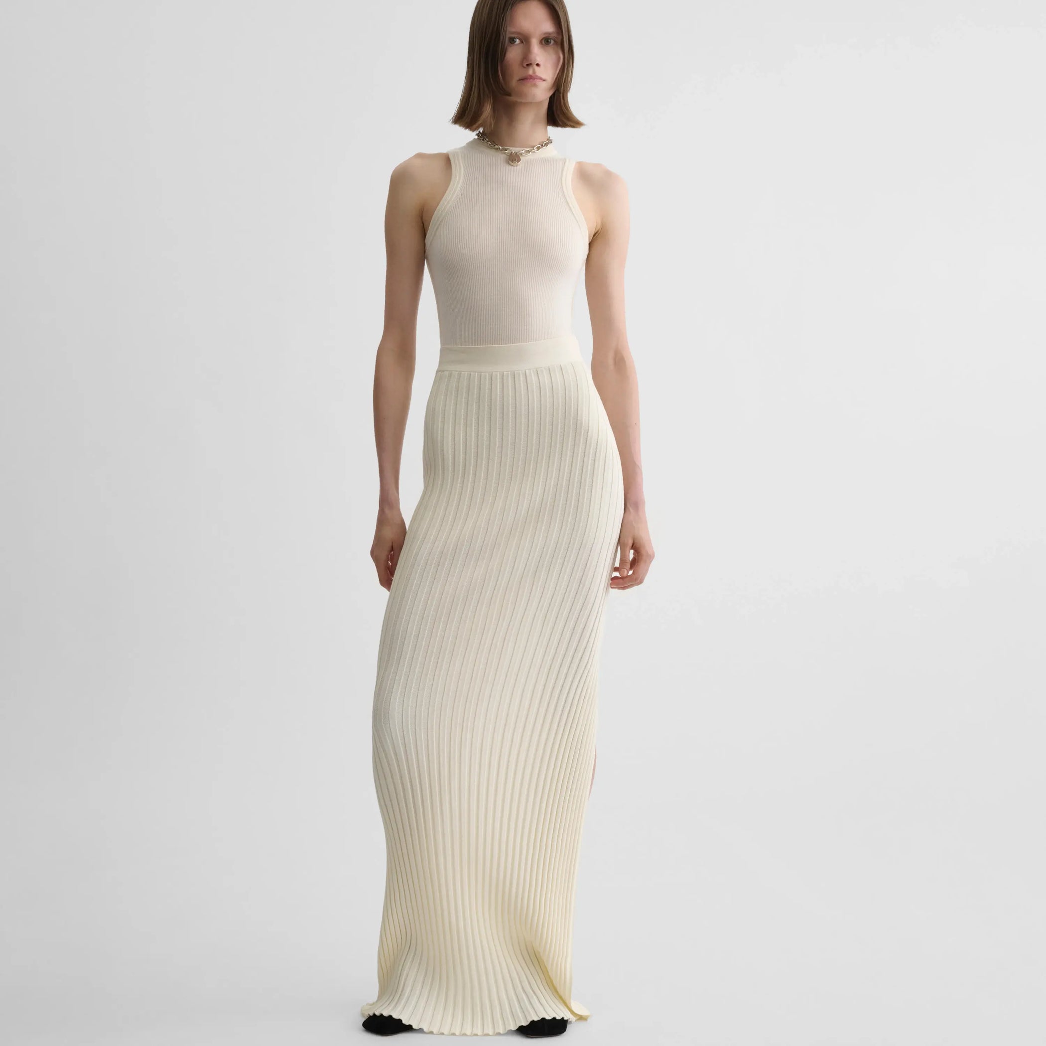 RIB SKIRT | cream cotton viscose