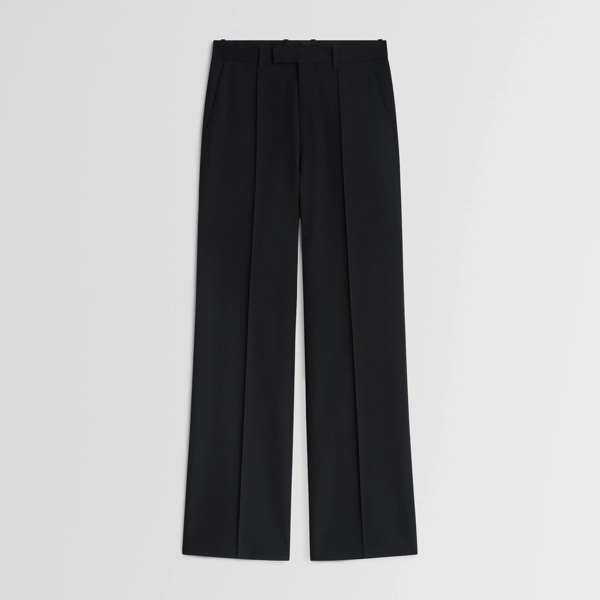 Front flat lay of Boyish Tailored Trousers in black. 