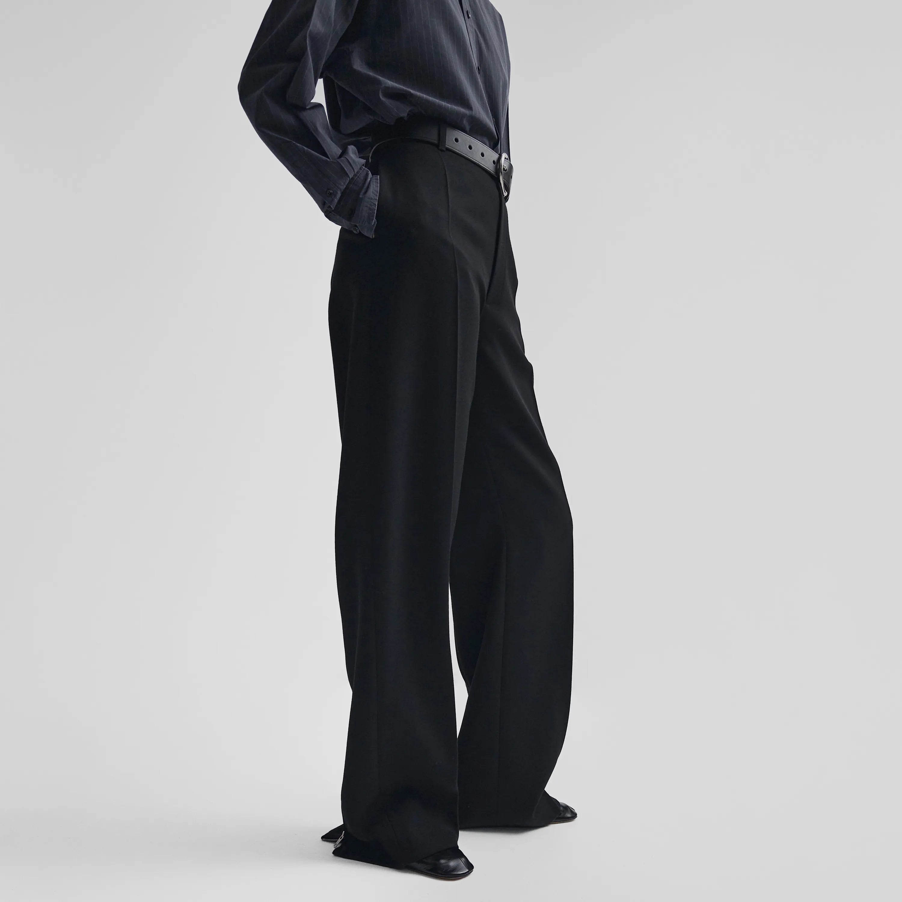 【PHOEBE PHILO】ウール ウエストバンド ワイドパンツ PHOEBE PHILO | ZIP TROUSERS | BLACK WOOL