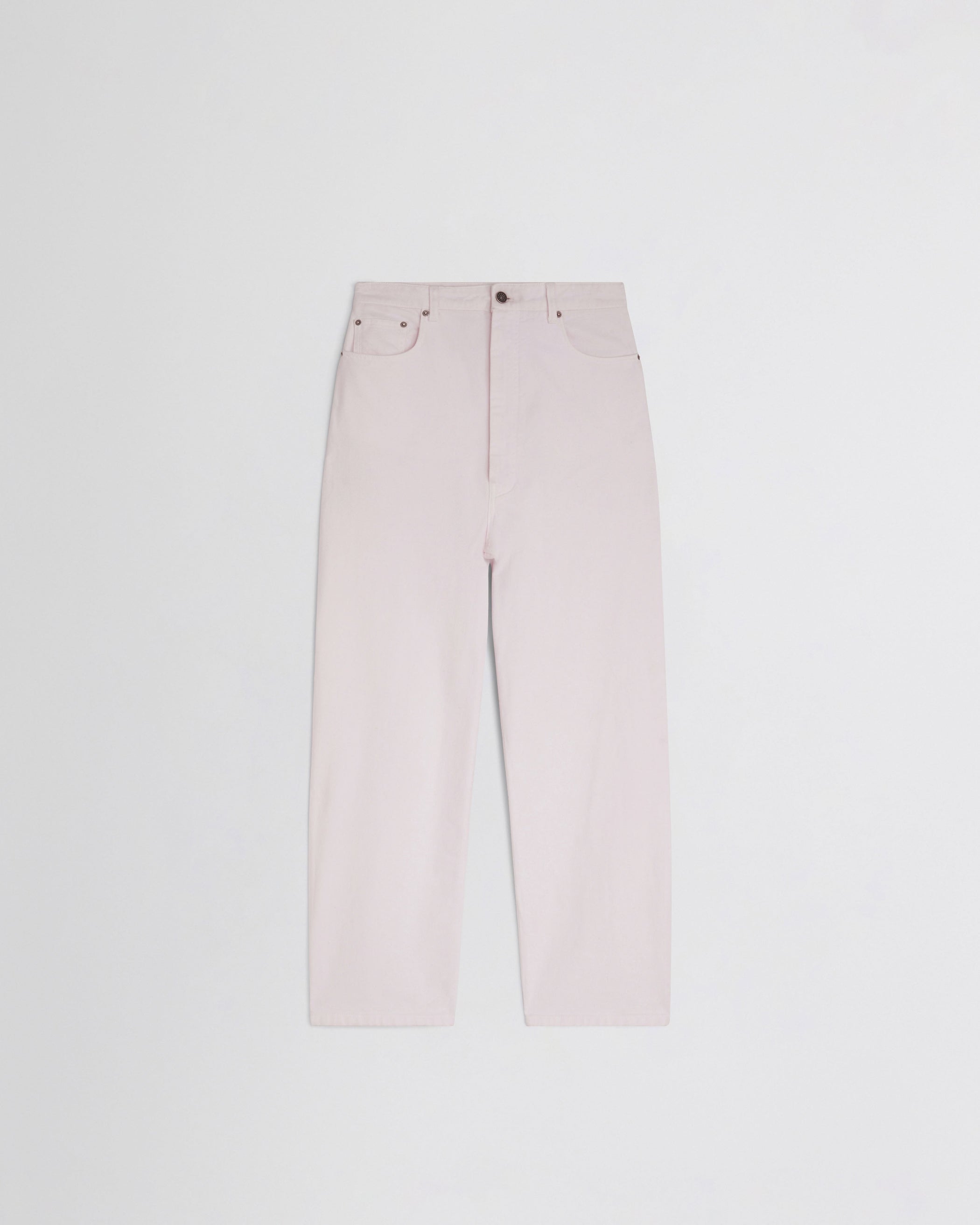 Flat front view of DROP JEANS in pale pink pink