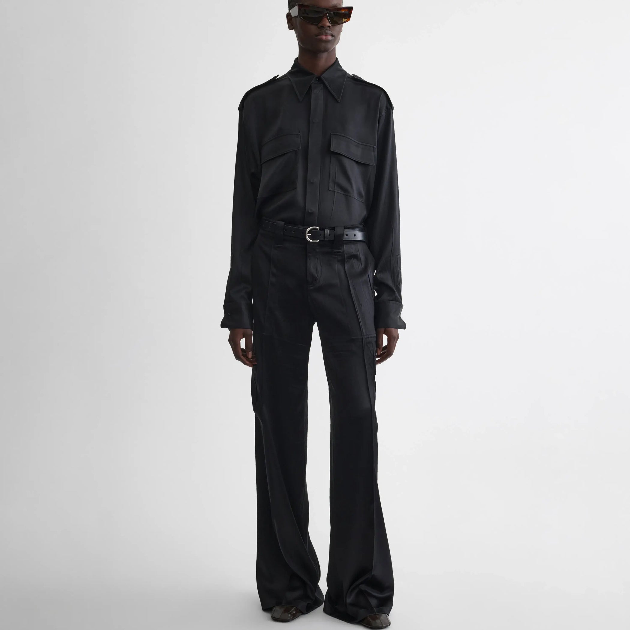 LIQUID CARGO TROUSERS | black silk