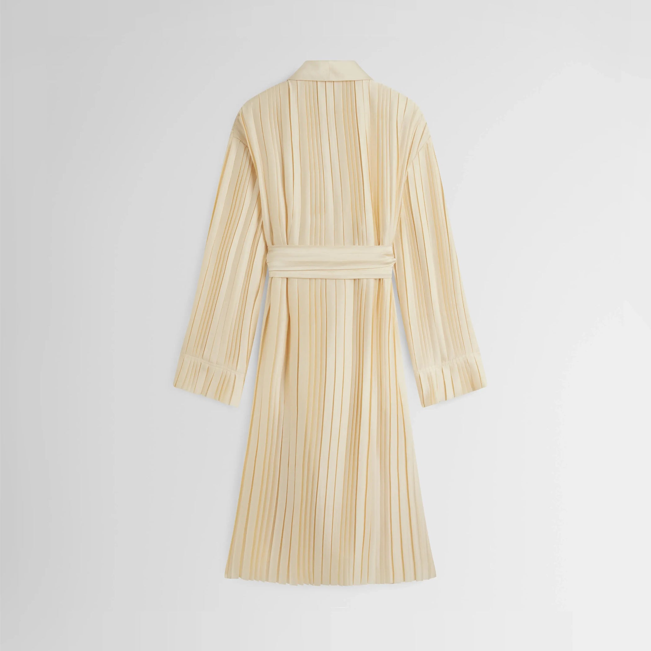 Flat back view of PLEATED ROBE in vanilla satin