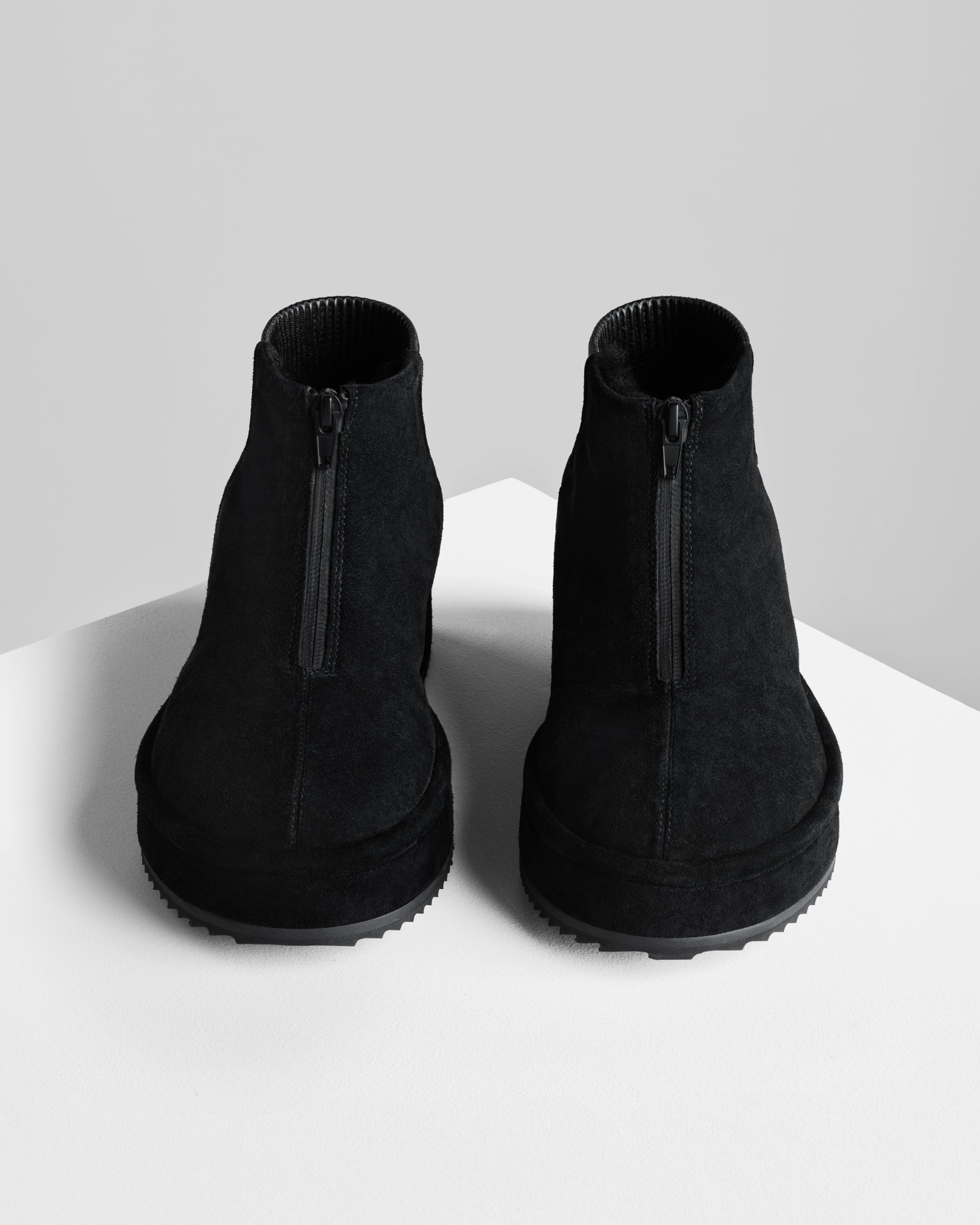 Front view of Bumper Bootie in black leather