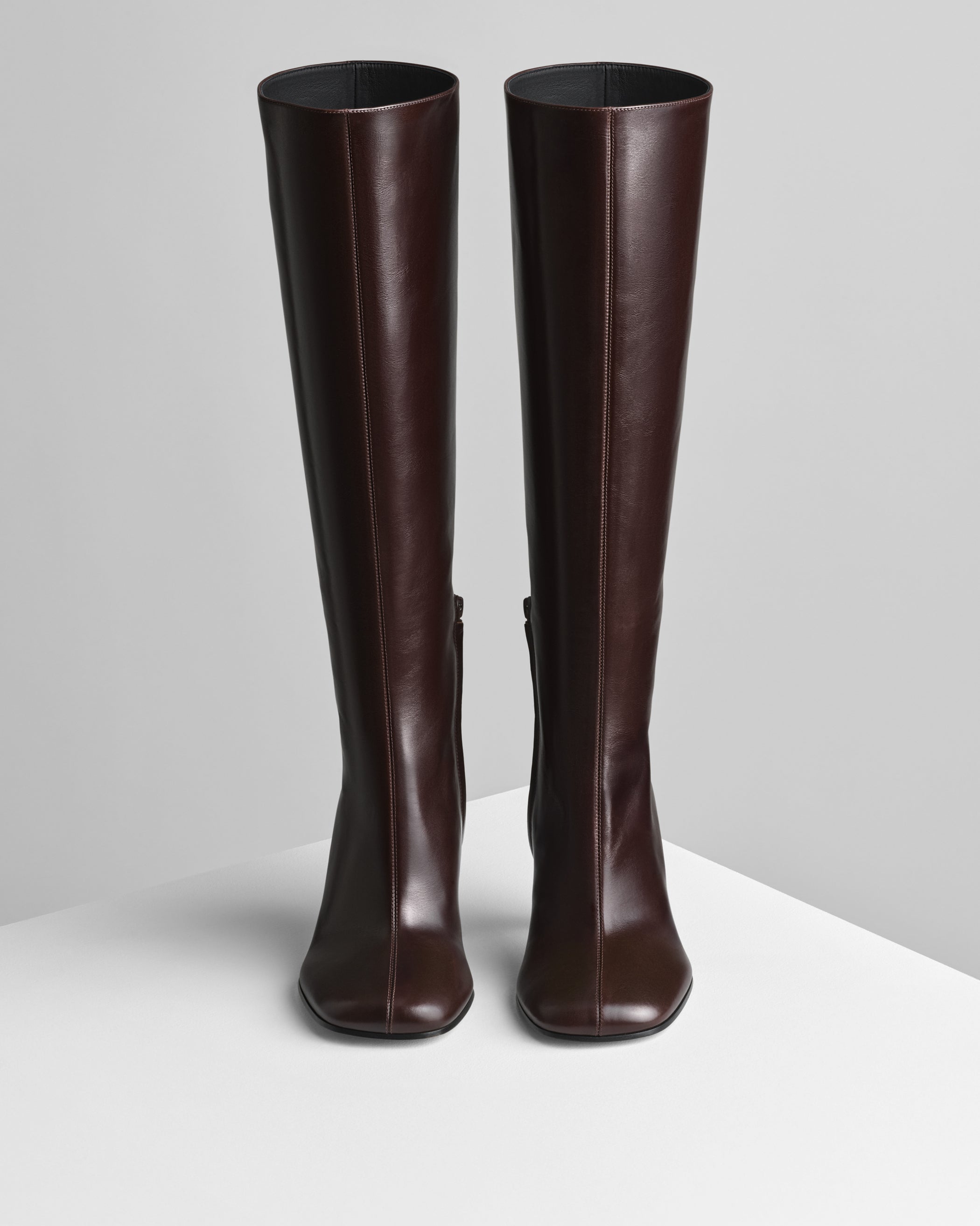 Front view of Knee-High Boot in oxblood leather