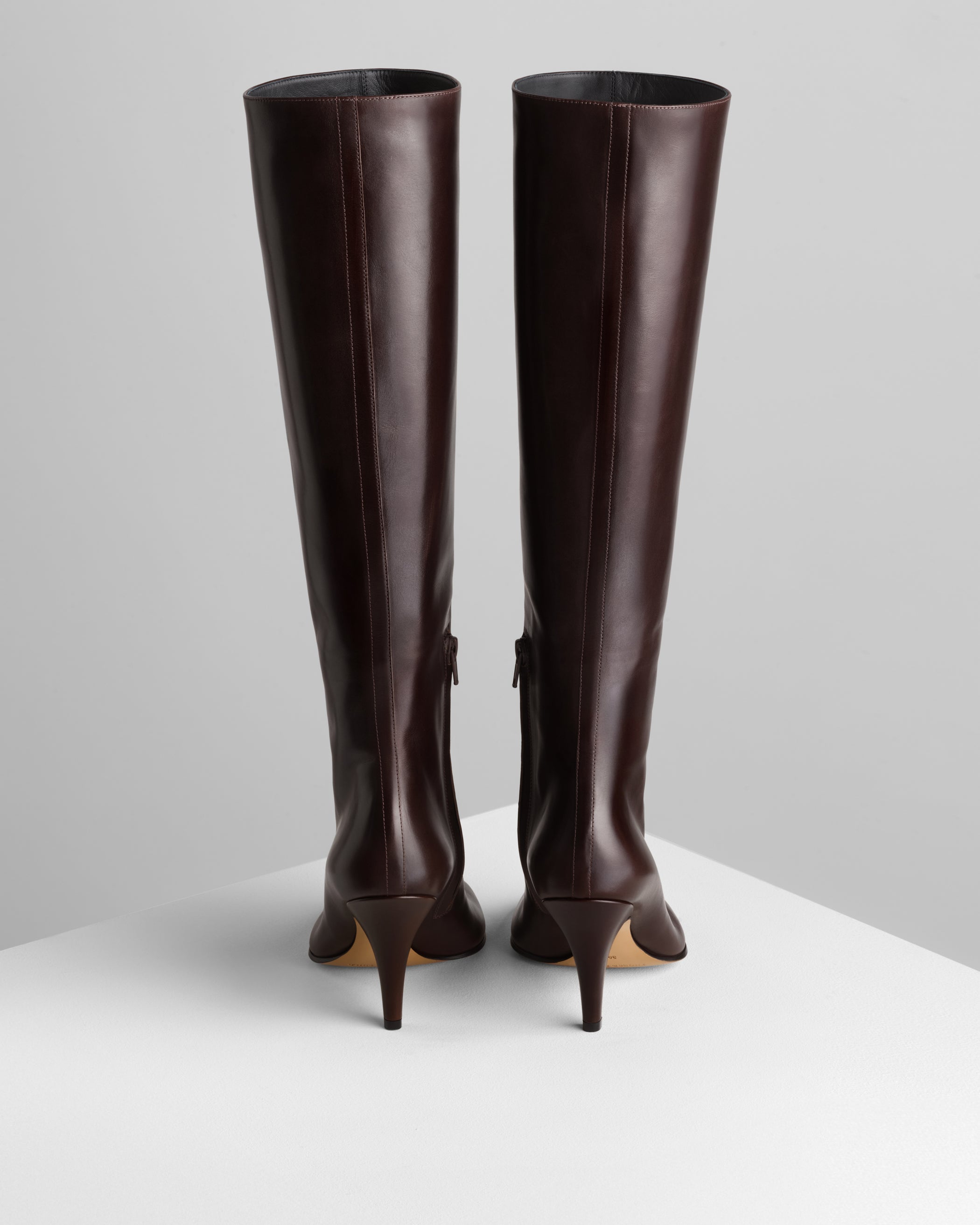 Back view of Knee-High Boot in oxblood leather