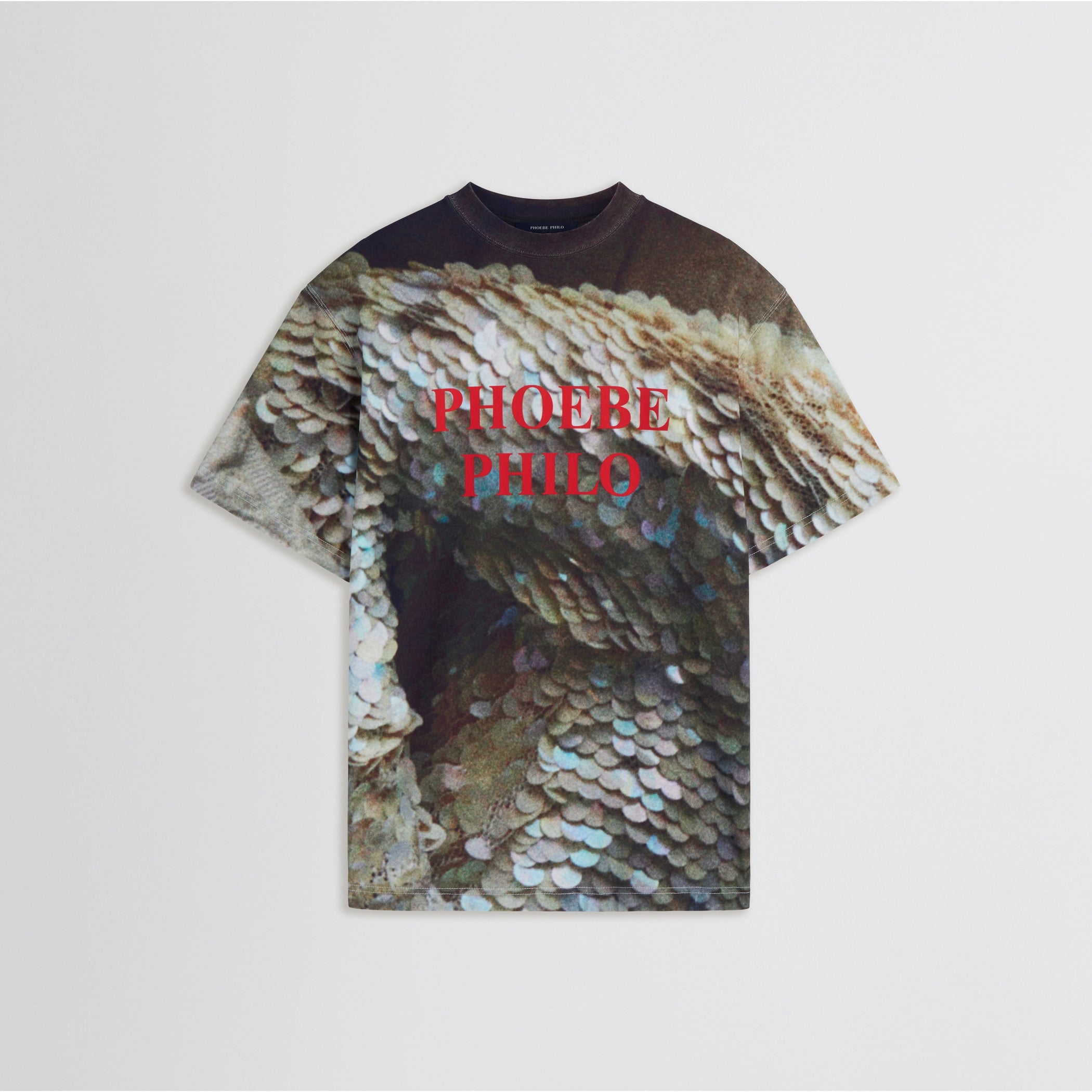 Flat front view of zine t-shirt in sequins print cotton 