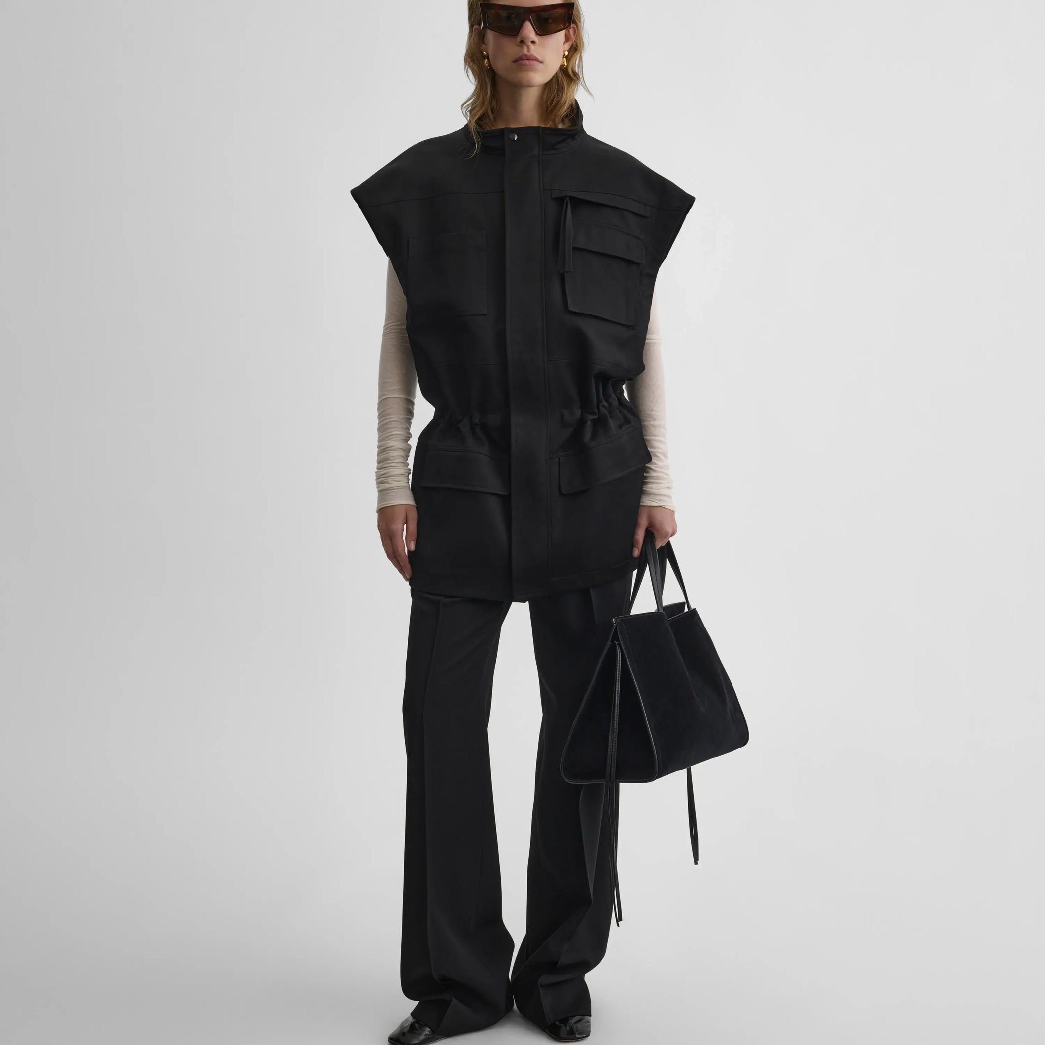UTILITY DROPPED WAIST VEST | black cotton