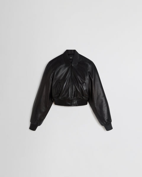 Belgio“本革”leather”黒“短丈“bomber jacket AV74-LE2405-900BK-shrunk-