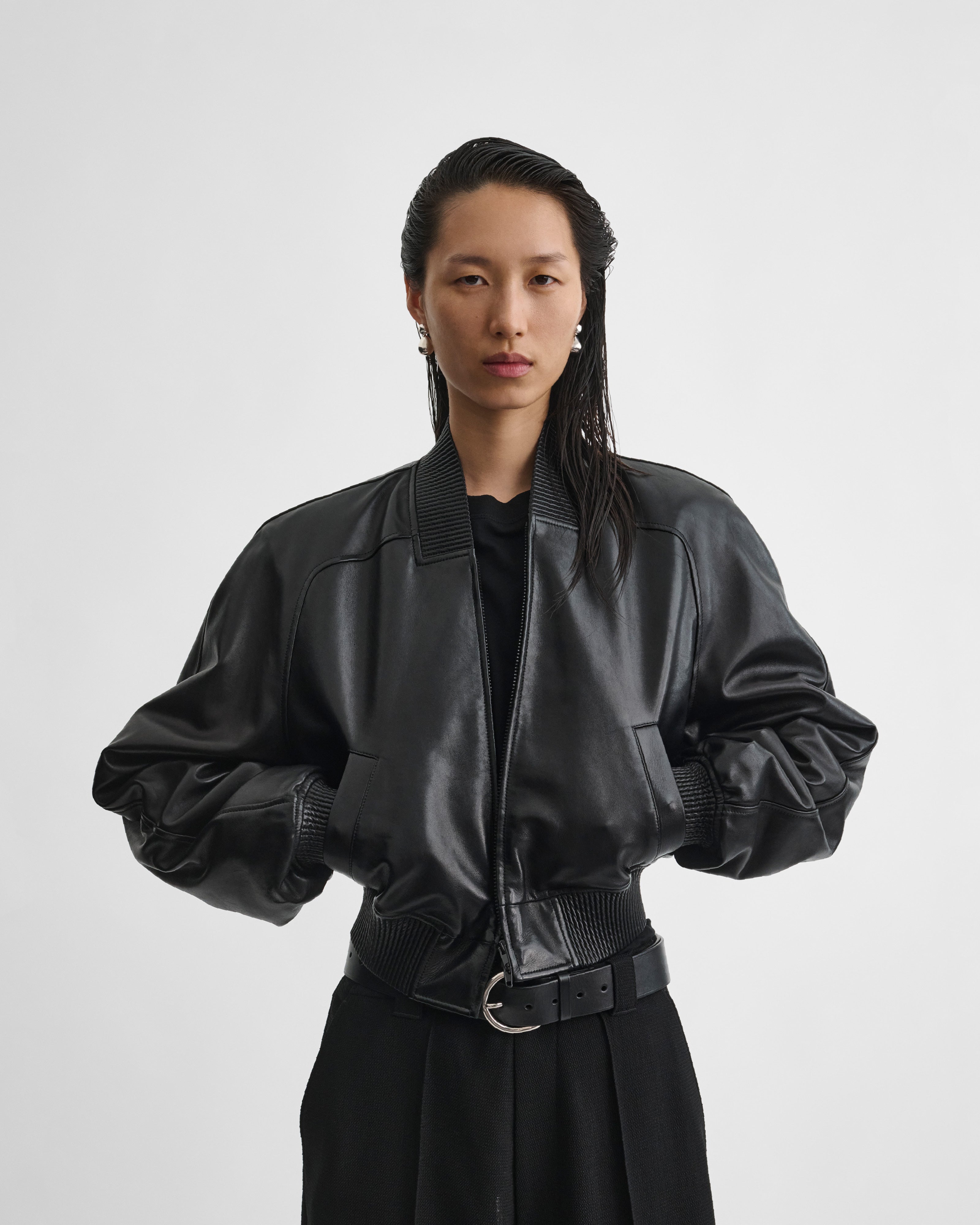 PHOEBE PHILO | SHRUNK BOMBER | BLACK LEATHER