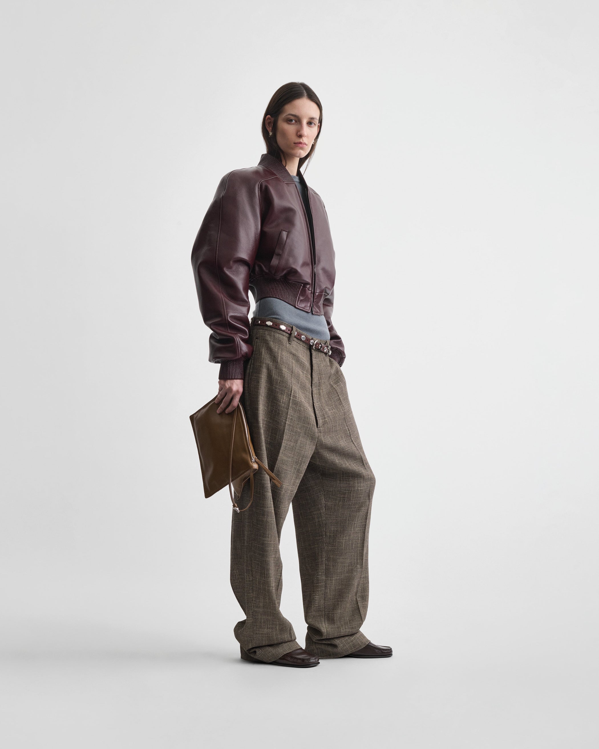 View of SHRUNK BOMBER in merlot leather