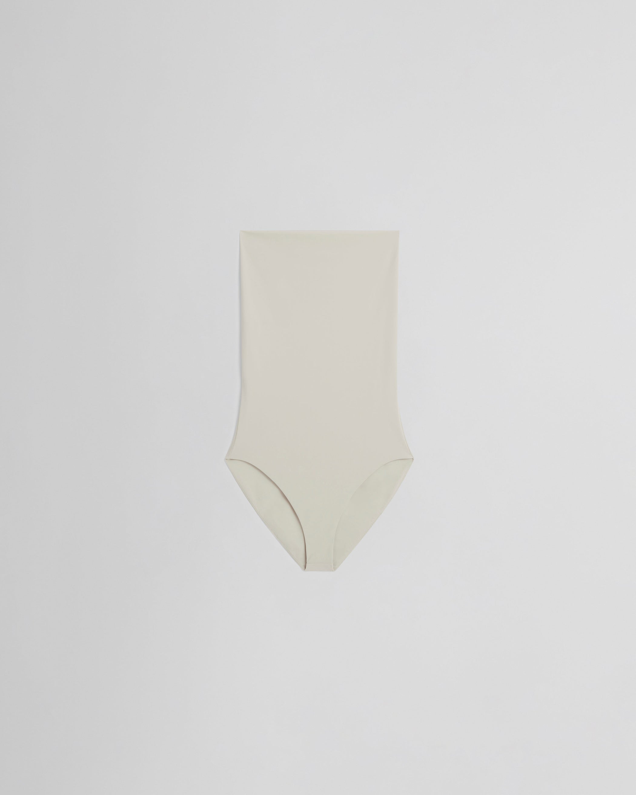 Flat front view of FOLD DOWN BIKINI BOTTOMS in stucco polyamide