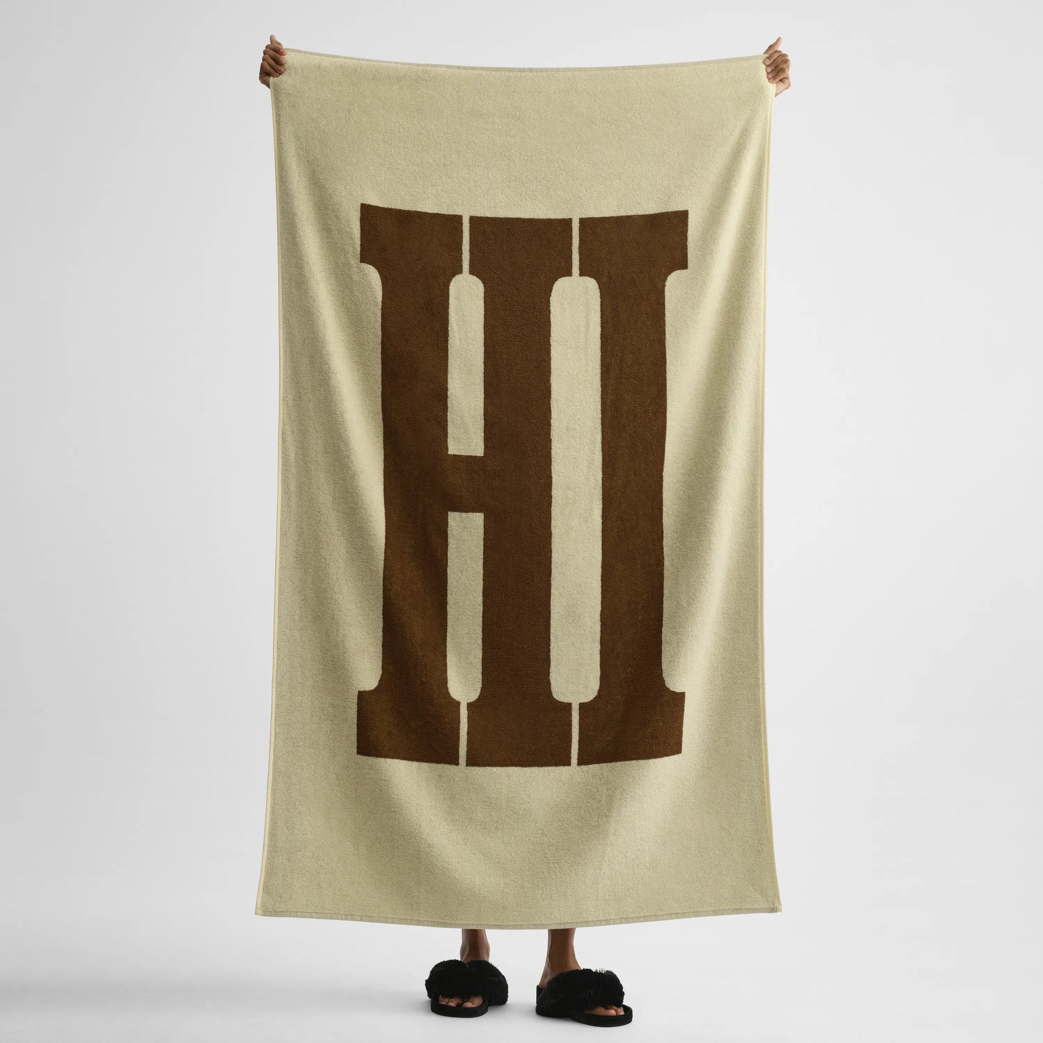 Back view of hi towel in vanilla cotton towelling