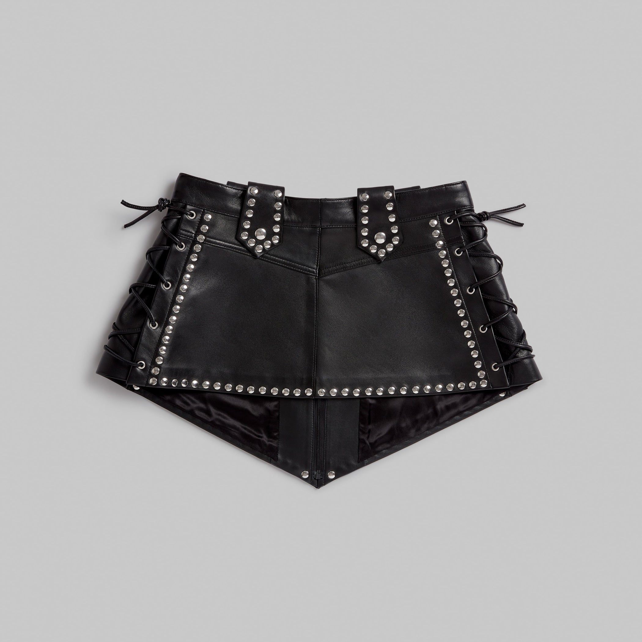 Flat back view of STUDDED BELT in black leather