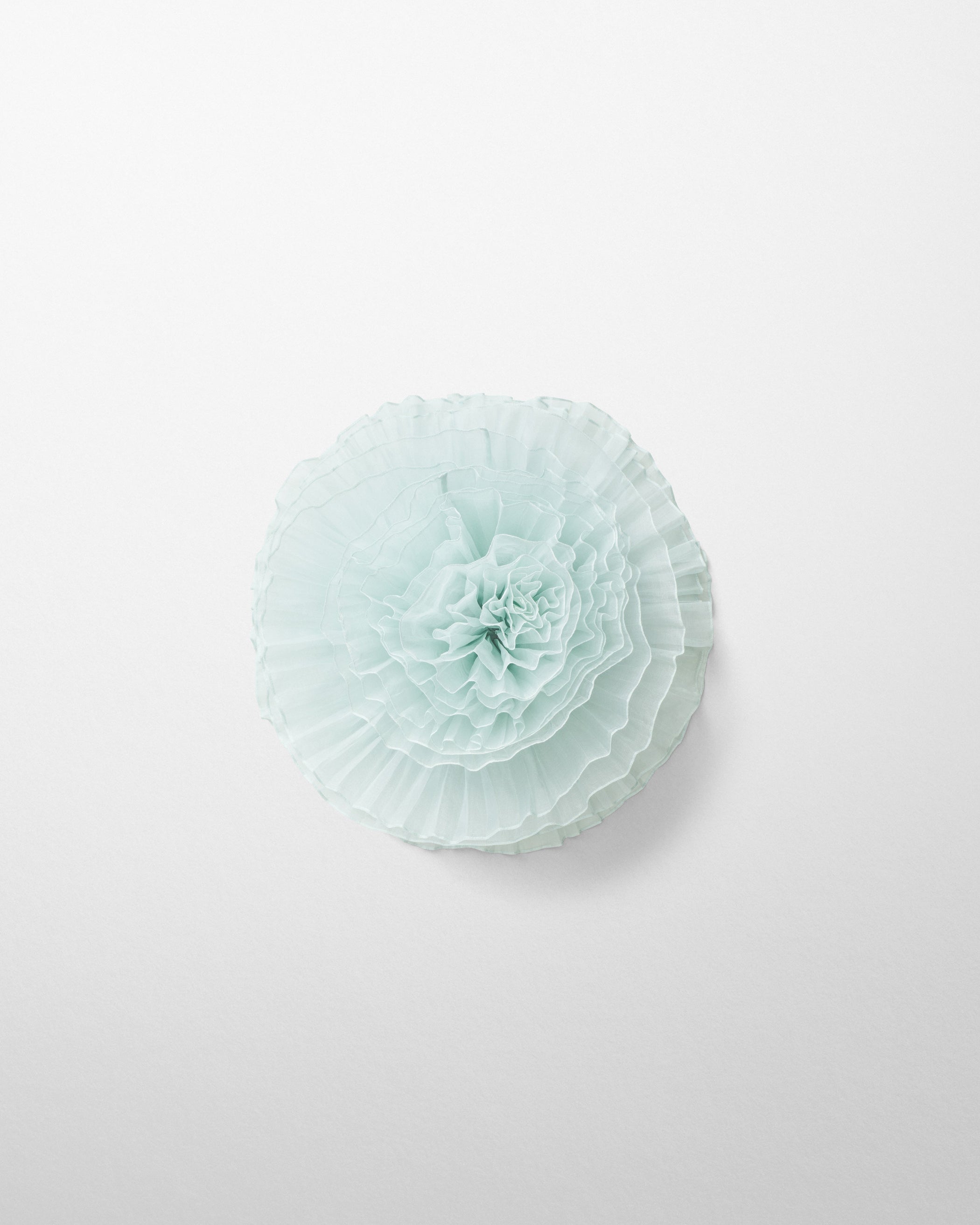 Flat front view of FULL BLOOM BROOCH in hazy blue silk