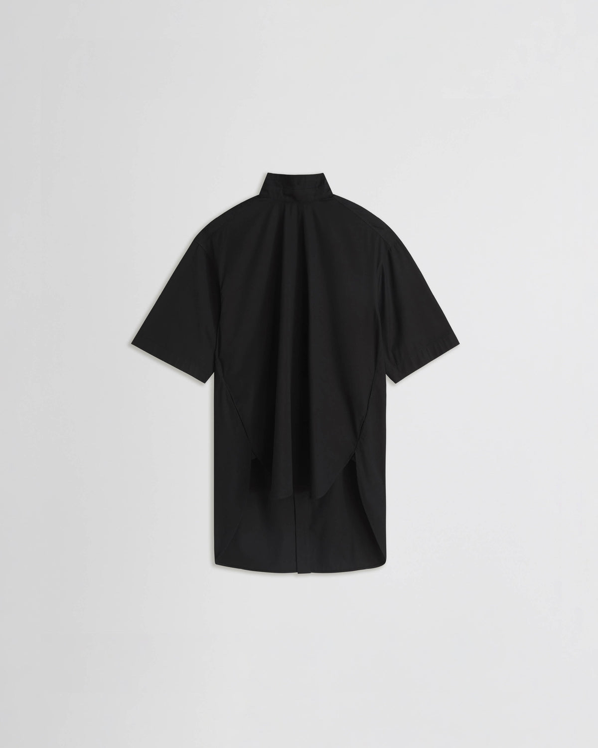 Flat front view of TIE NECK SHORT SLEEVE SHIRT in black cotton