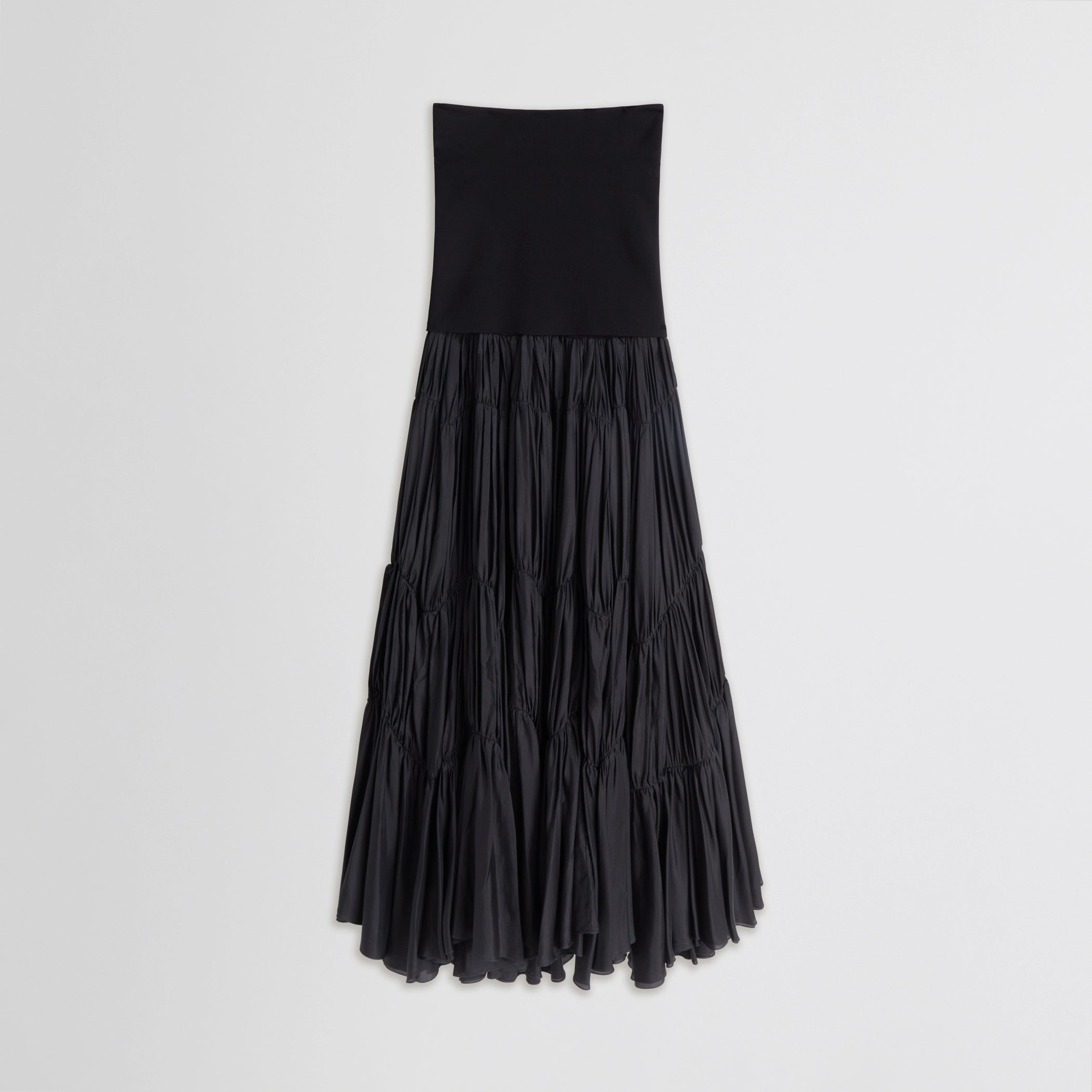 Flat lay front view of parachute skirt in black 