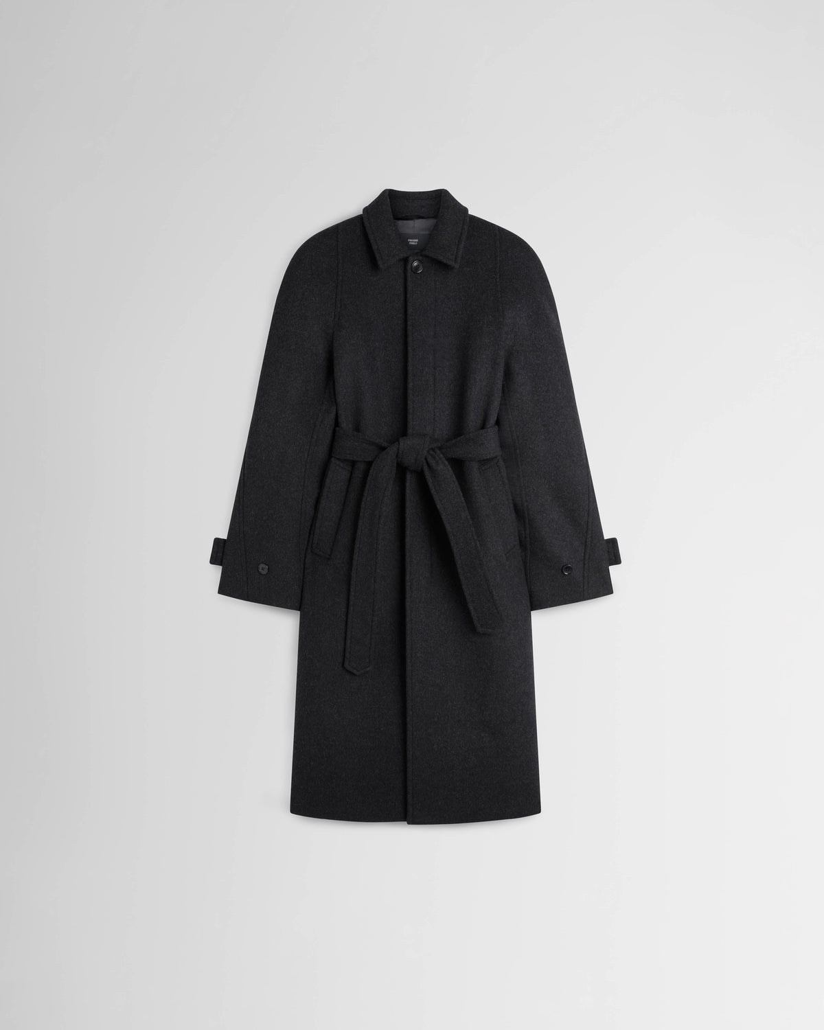 Flat front view of ROUNDED SHOULDER COAT in anthracite wool cashmere