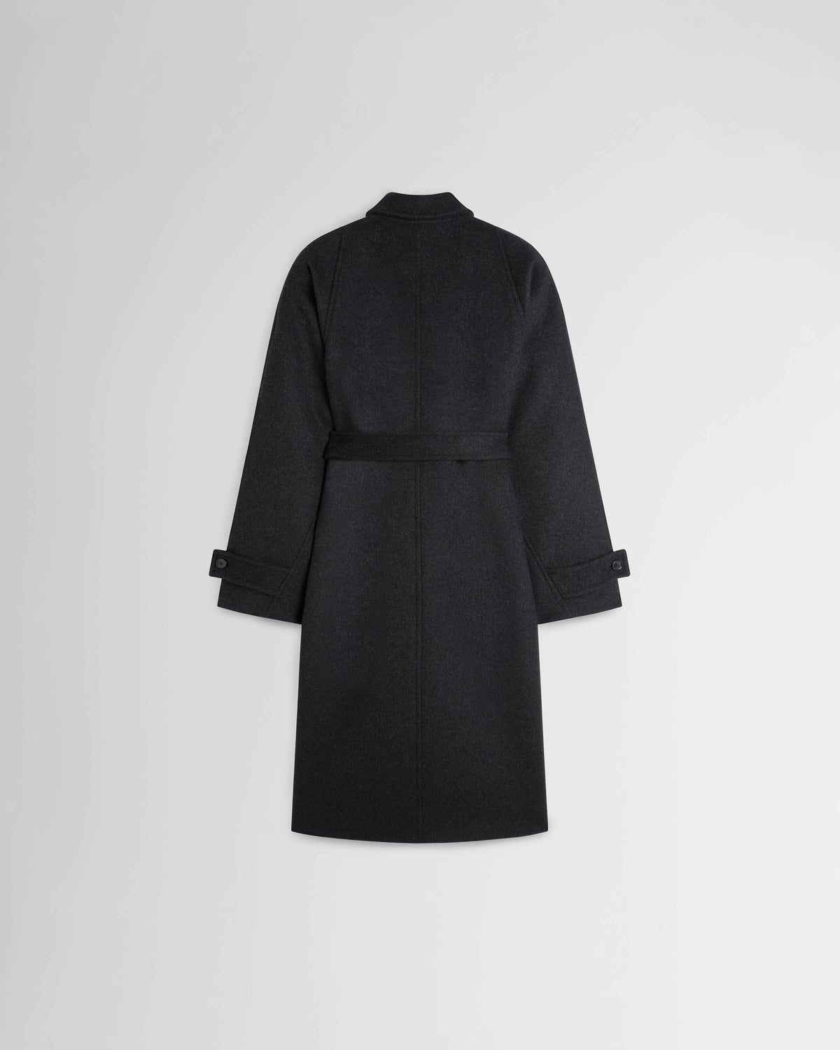 Flat back view of ROUNDED SHOULDER COAT in anthracite wool cashmere