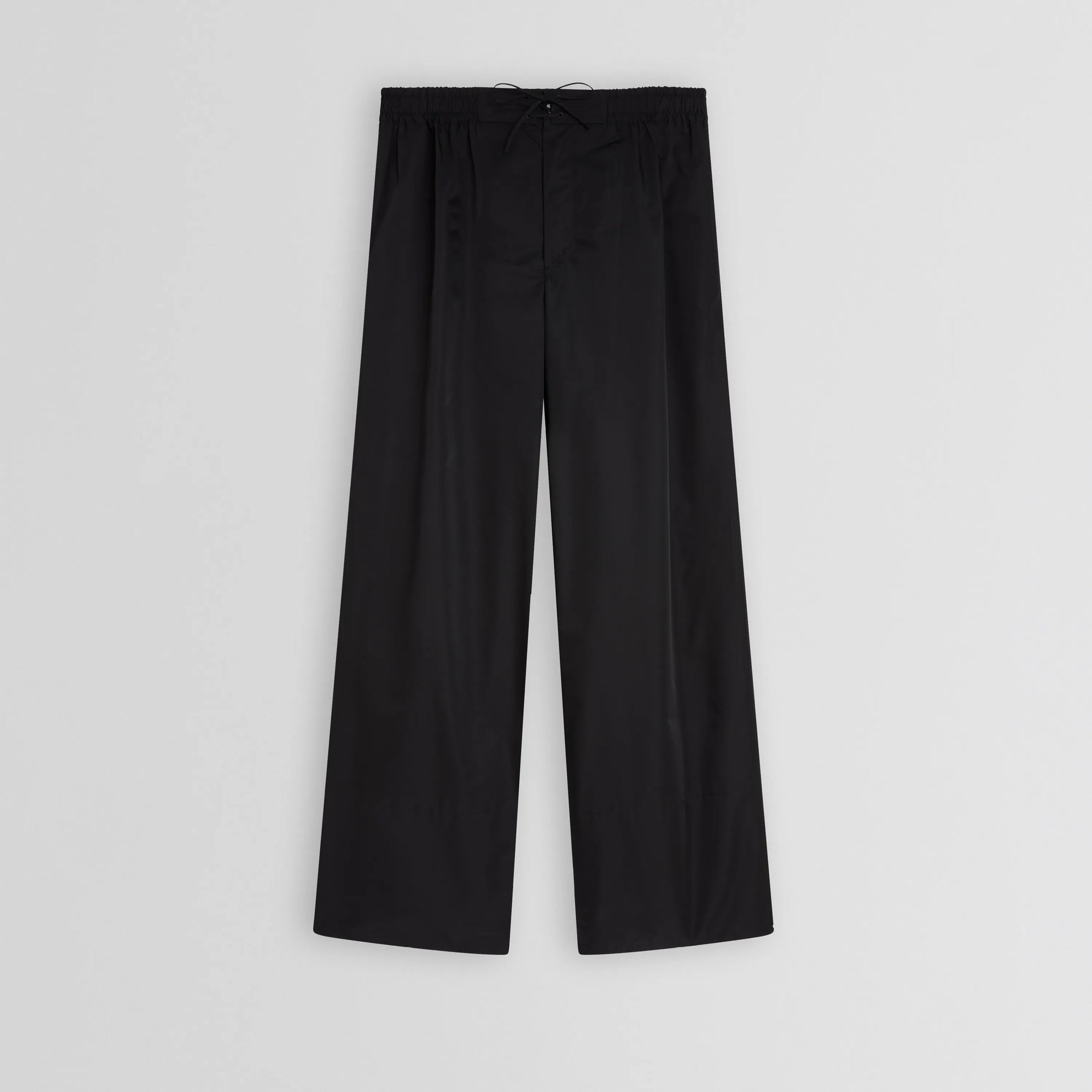 Flat front view of pyjama trousers in black technical taffeta 