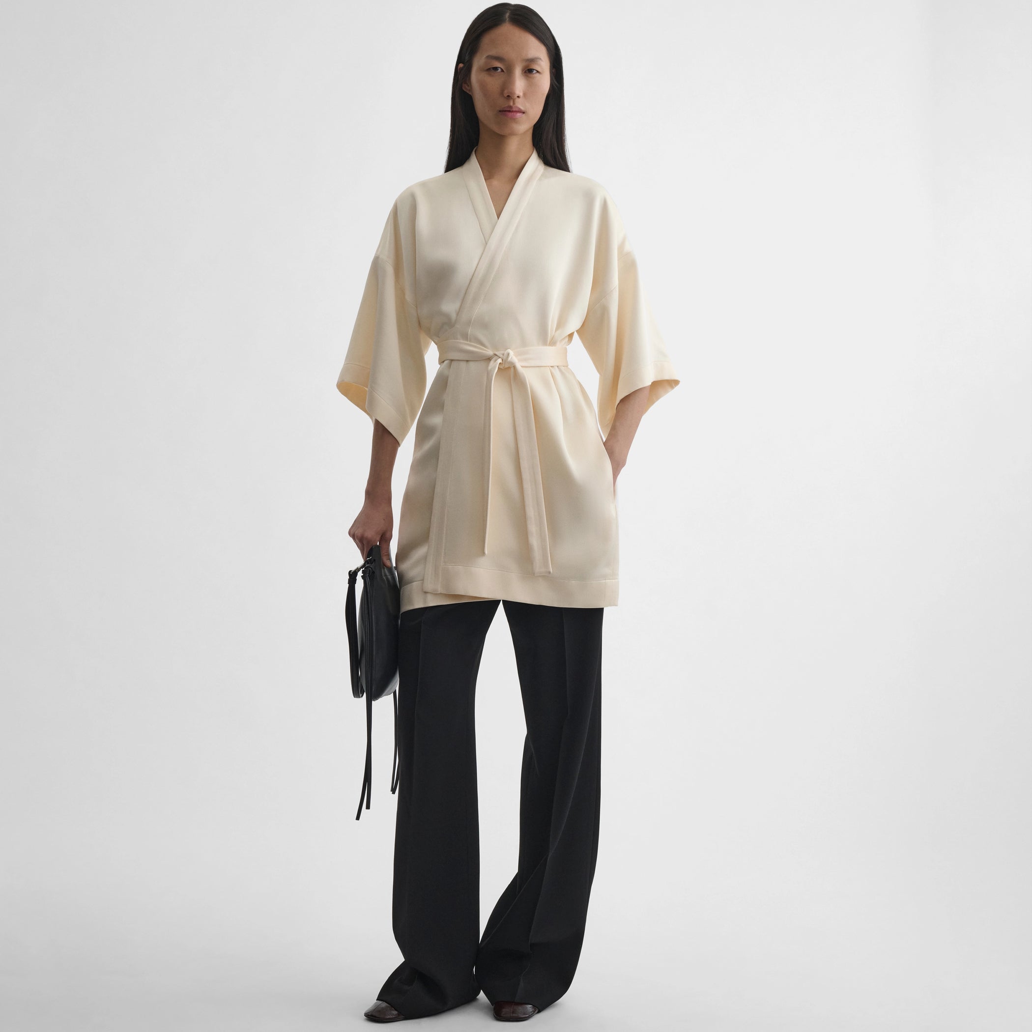 CROPPED ROBE DRESS | cream viscose