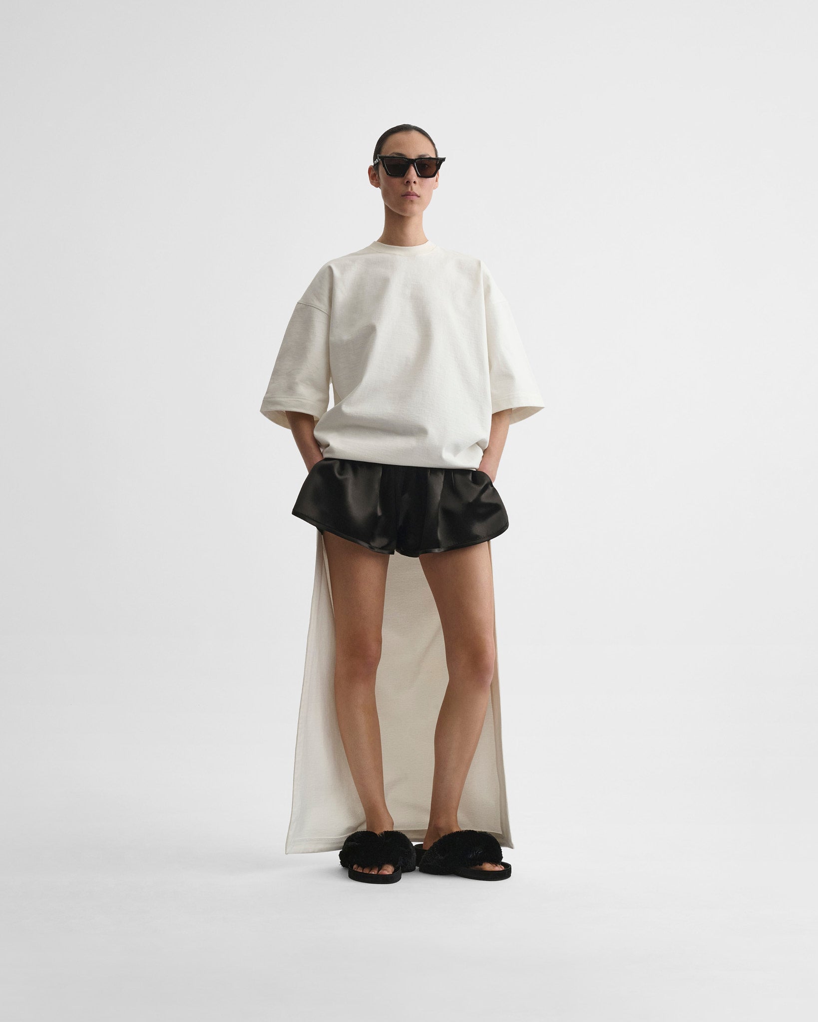 Front view of t-shirt train top in white jersey