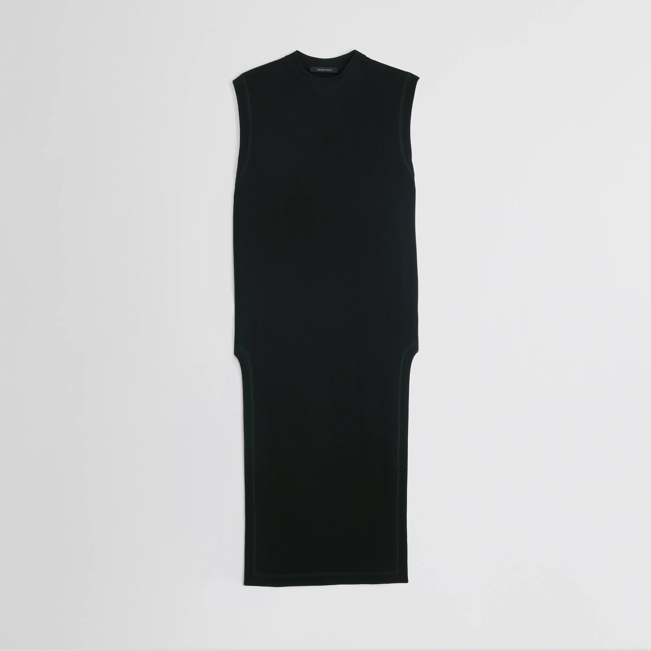 Flat front view of reversible train tank in black cotton 