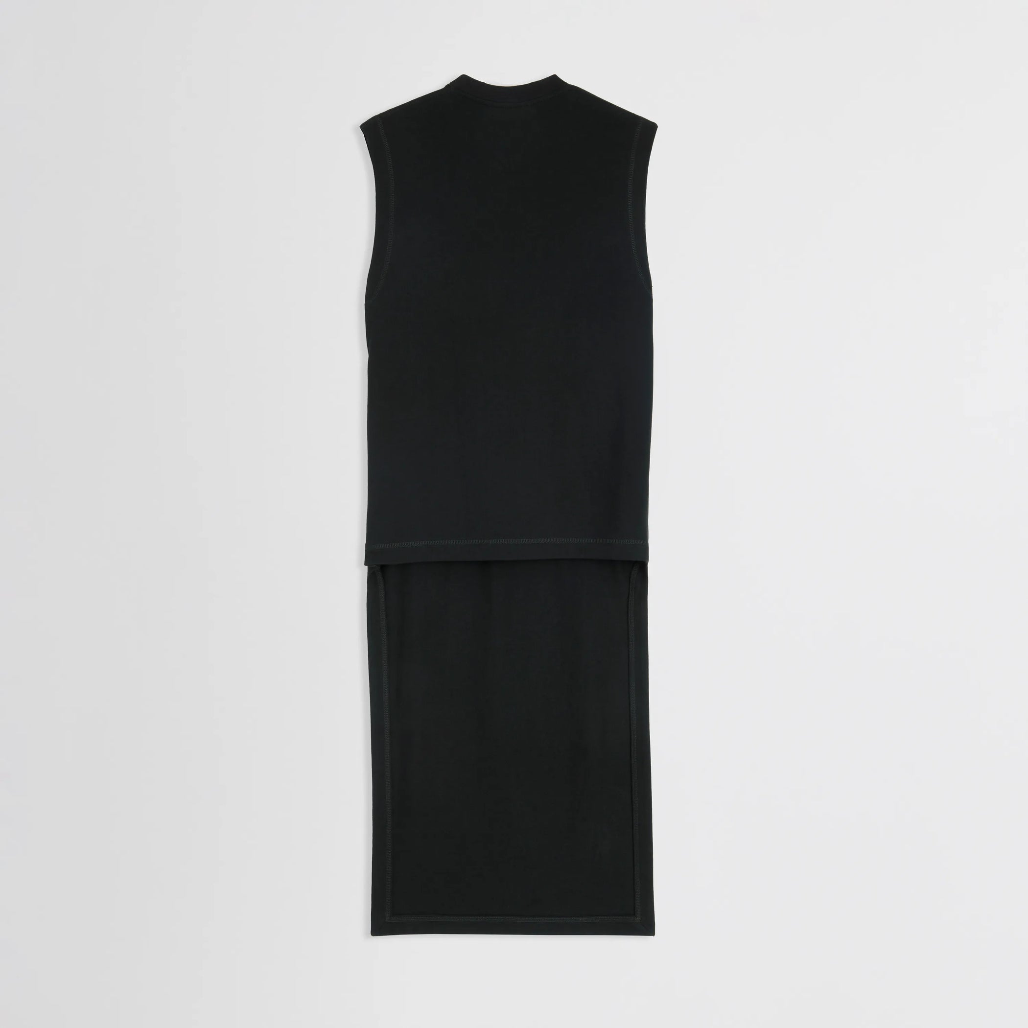 Flat back view of reversible train tank in black cotton