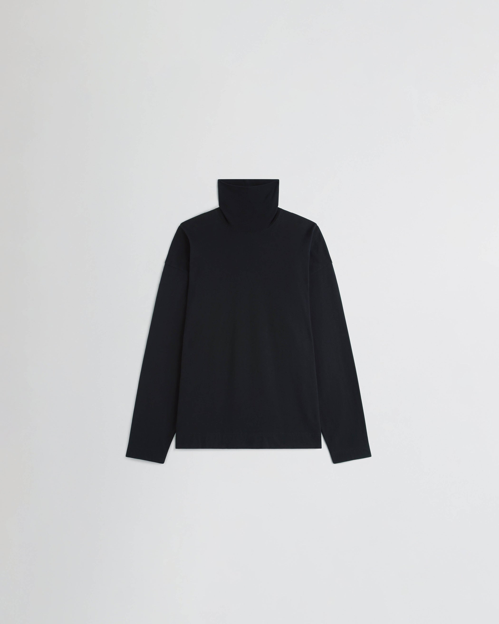 Flat front view of RELAXED LONG SLEEVE JERSEY in black cotton jersey